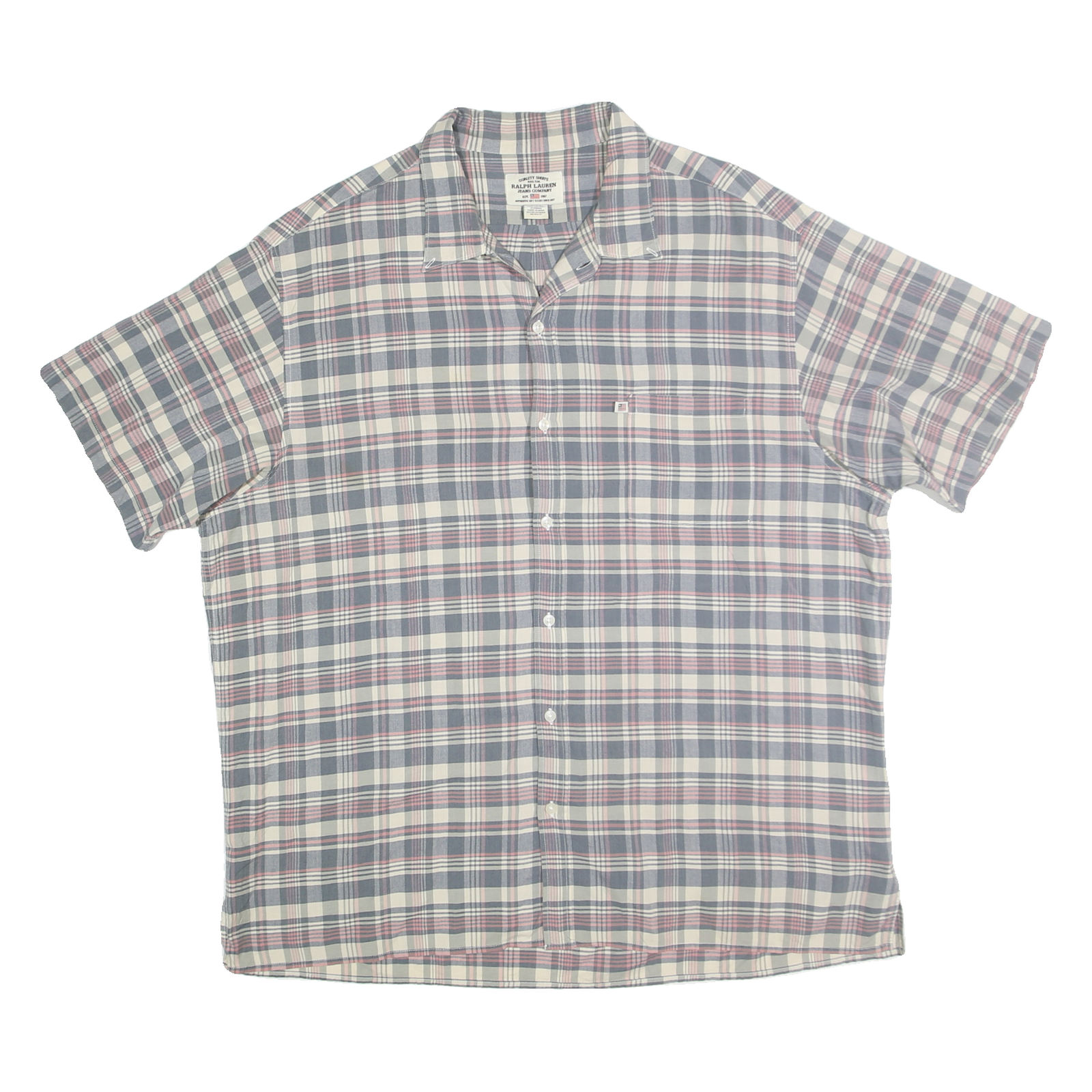 RALPH LAUREN POLO JEANS COMPANY Mens Blue & Pink Check Shirt XL Classic Short Refurbished - N/A refurbished available on Cerqular