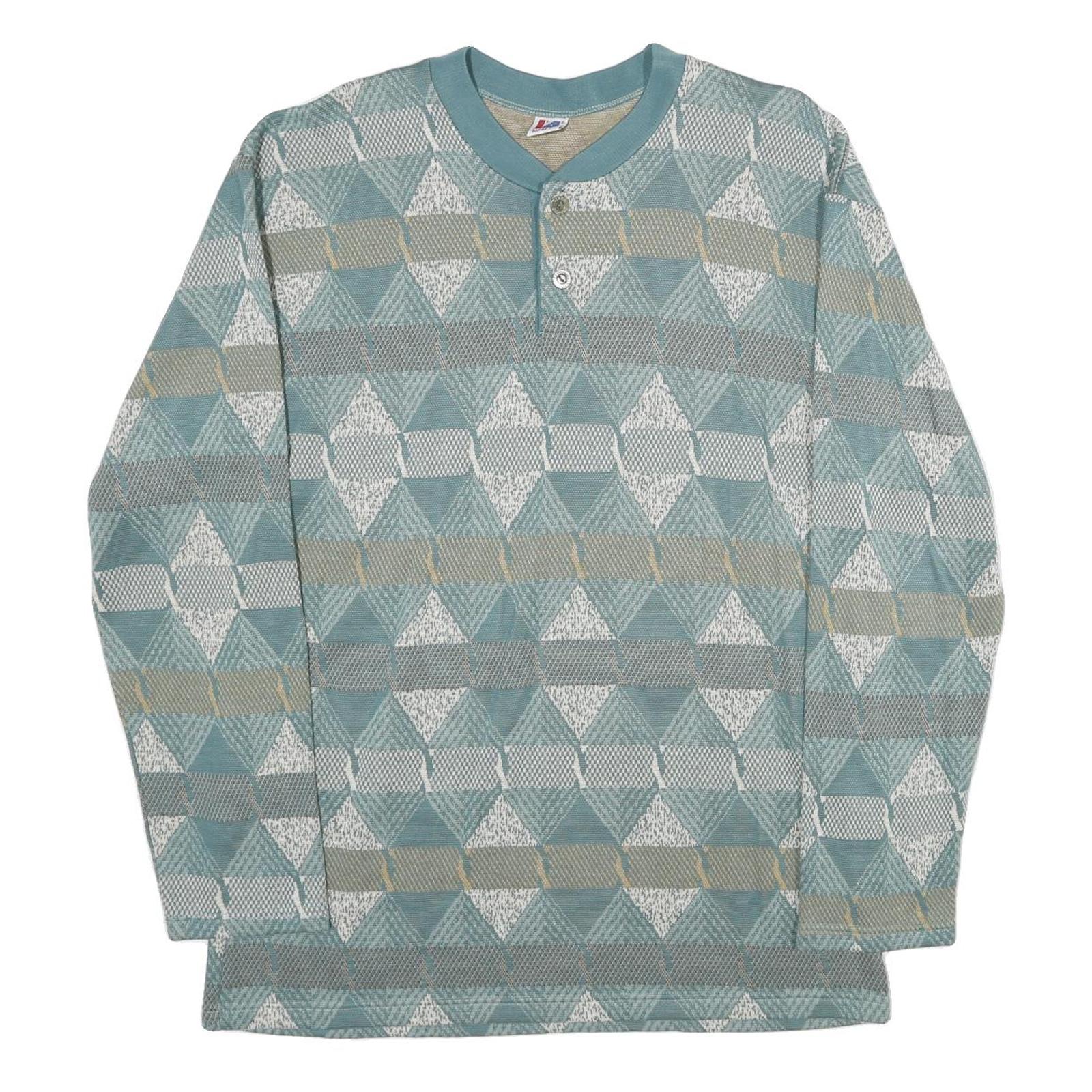 LINEA QUATTRO Mens Blue Patterned Pullover Geometric Round Neck Basic Knit M Refurbished - N/A refurbished available on Cerqular
