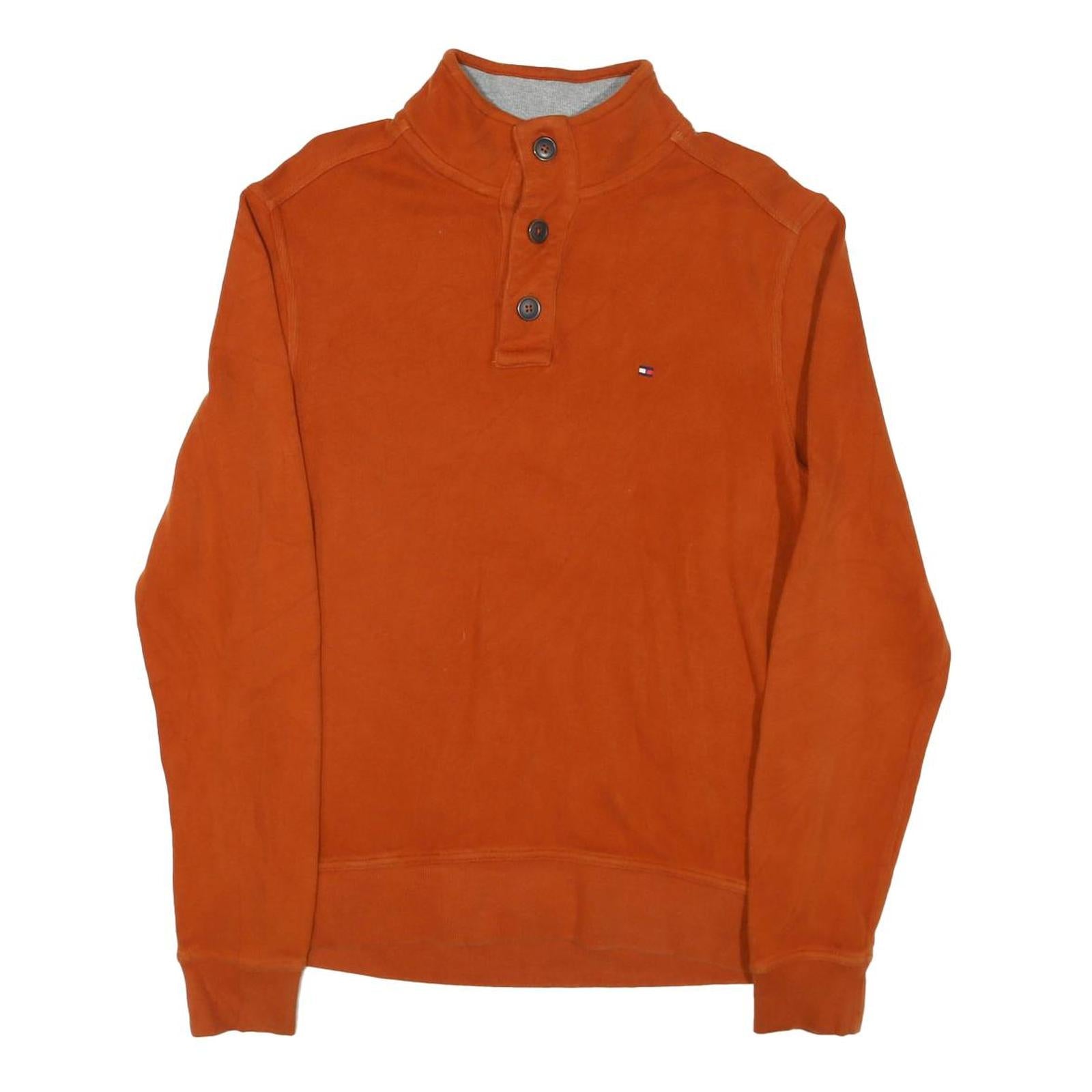 TOMMY HILFIGER Mens Orange Plain Pullover Button Neck Cotton Blend Jumper M Refurbished - N/A refurbished available on Cerqular