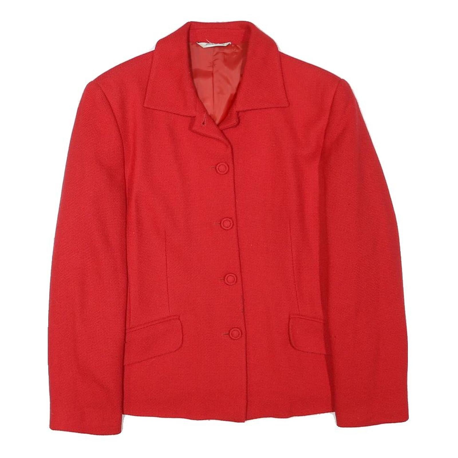 Womens Red Wool Button Jacket M Tailored Plain Stylish Smart Workwear Refurbished - N/A refurbished available on Cerqular