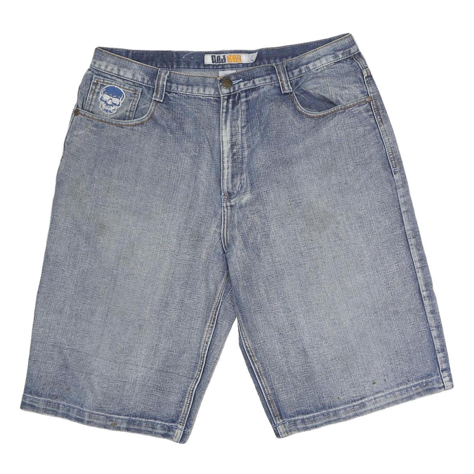 RED BBQ Mens Denim Blue Casual Shorts Skull Print Rock N Roll M W34 Relaxed Fit Refurbished - N/A refurbished available on Cerqular