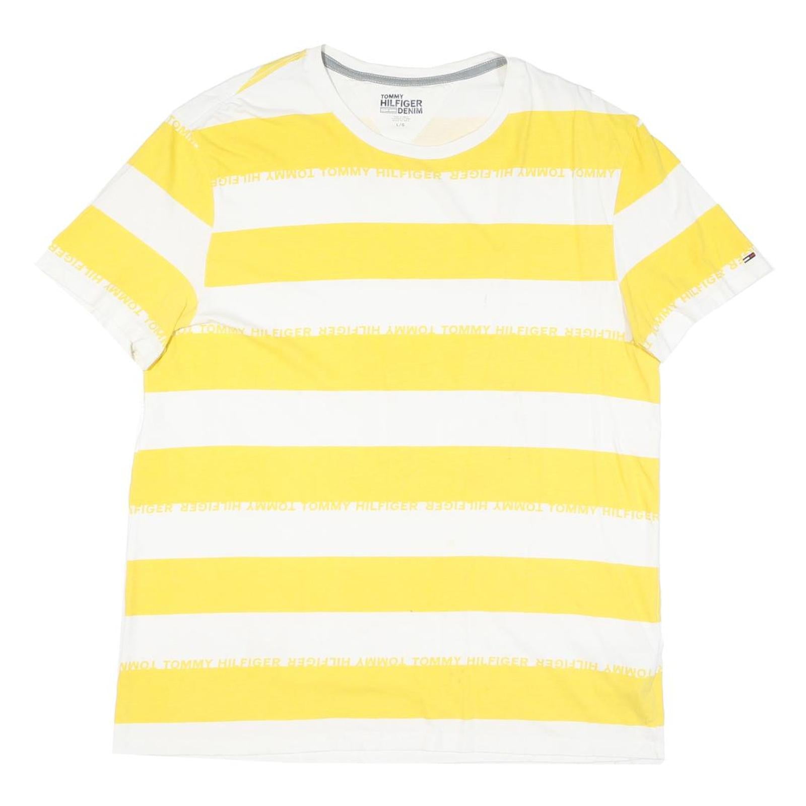 TOMMY HILFIGER Mens Yellow & White Stripe Modern T-Shirt L Short Sleeve Crew Refurbished - N/A refurbished available on Cerqular
