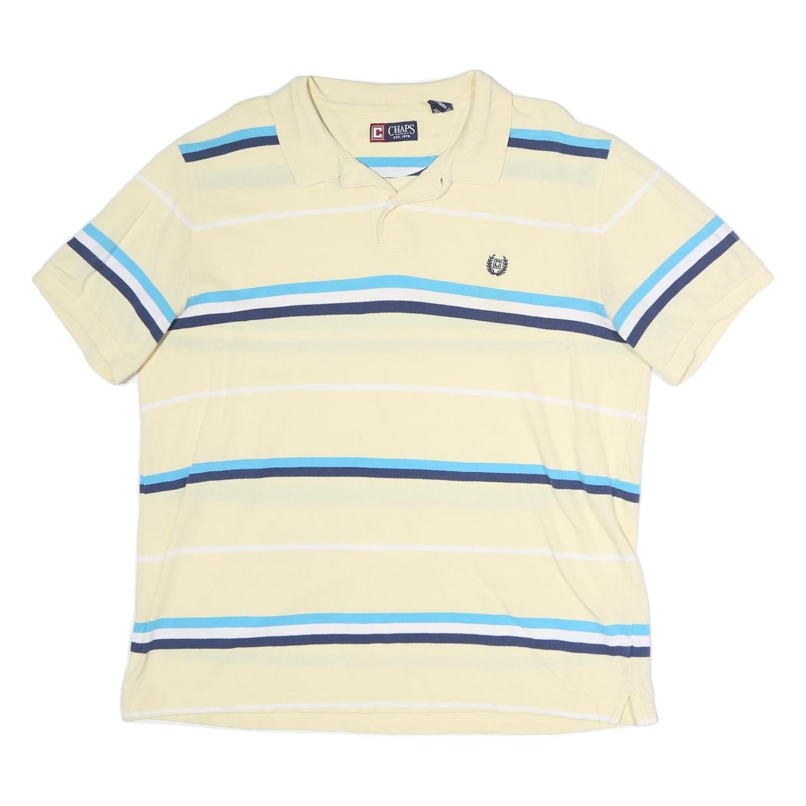 CHAPS Mens Yellow & Blue Striped Short Sleeve Polo Shirt XL Classic Cotton Refurbished - N/A refurbished available on Cerqular