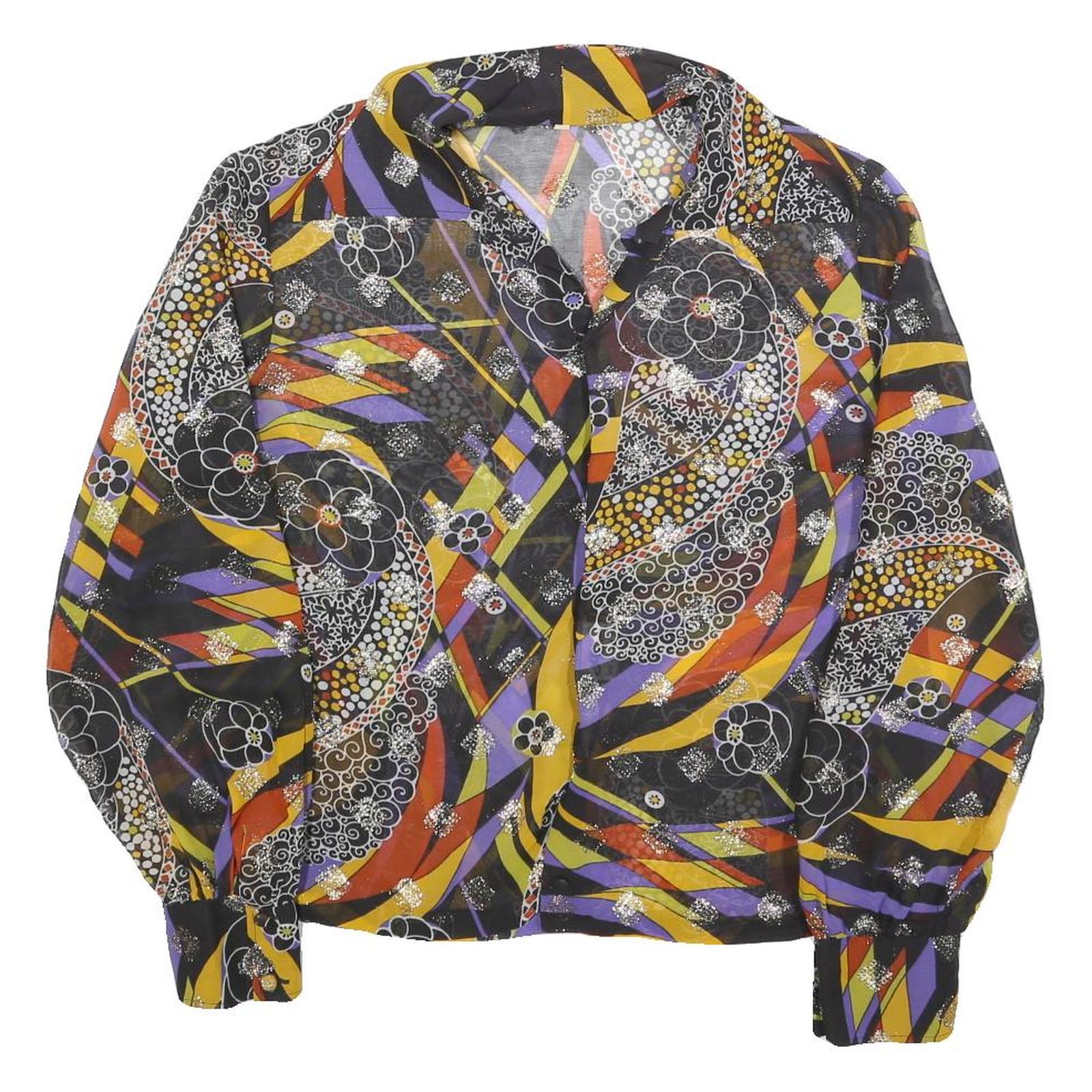 Womens Black Yellow Purple Printed Basic Long Sleeve Collared Shirt M Stylish Refurbished - N/A refurbished available on Cerqular