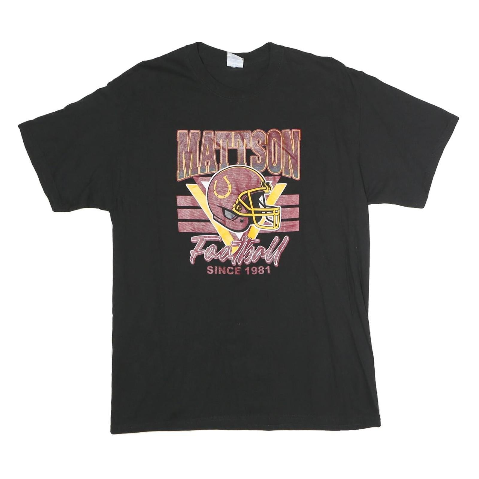 PORT & COMPANY Mens Black Mattson Football Graphic T-Shirt L Short Sleeve Crew Refurbished - N/A refurbished available on Cerqular