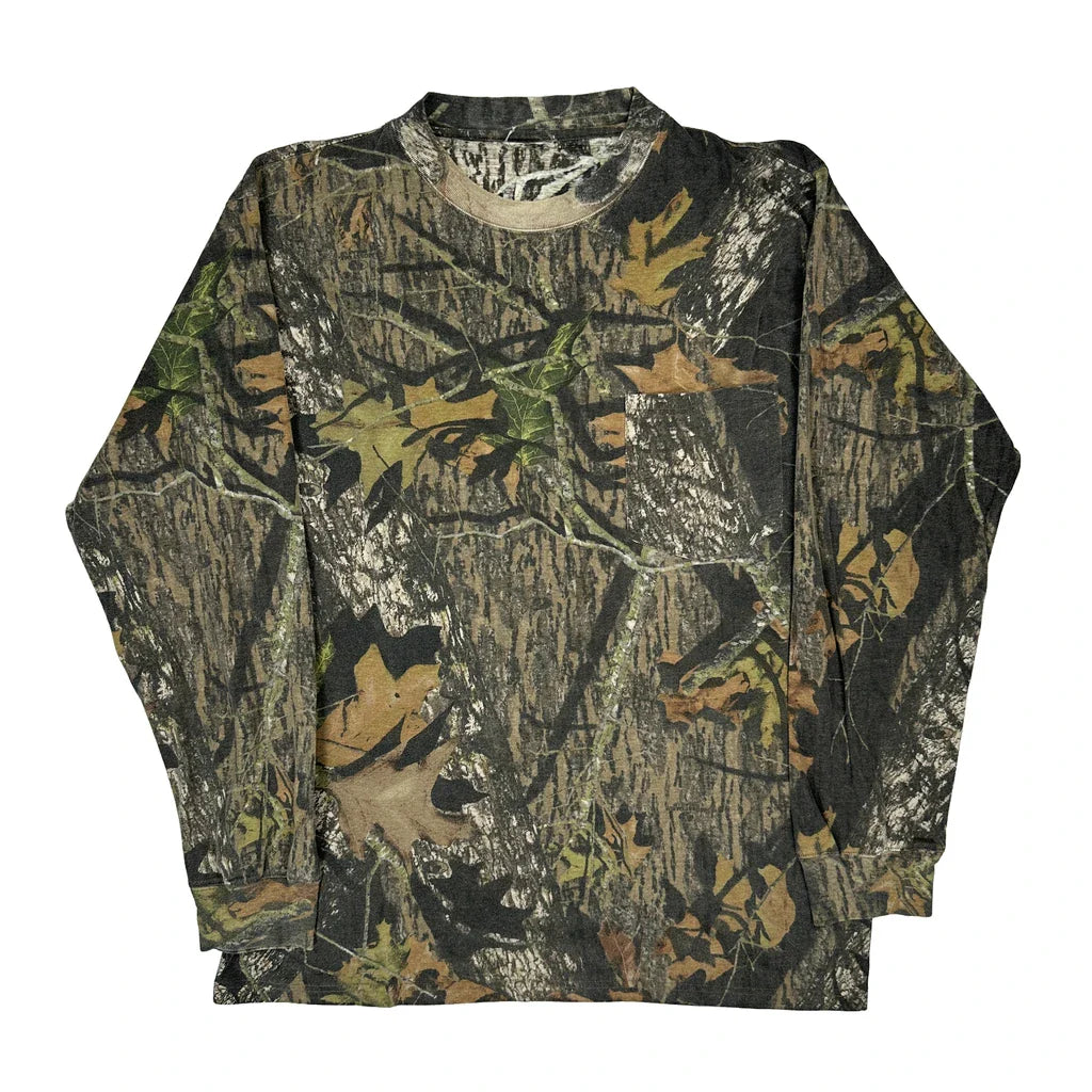Mossy Oak Camo Long Sleeve T-Shirt - Large Khaki Cotton Refurbished - Thrifted (note: this is a term often used to describe second- refurbished available on Cerqular