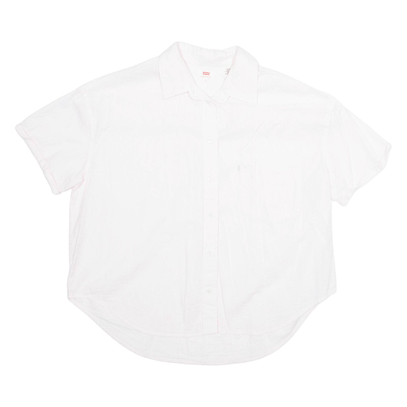 LEVI'S Womens Cropped Shirt Pink Collared S Refurbished - N/A refurbished available on Cerqular