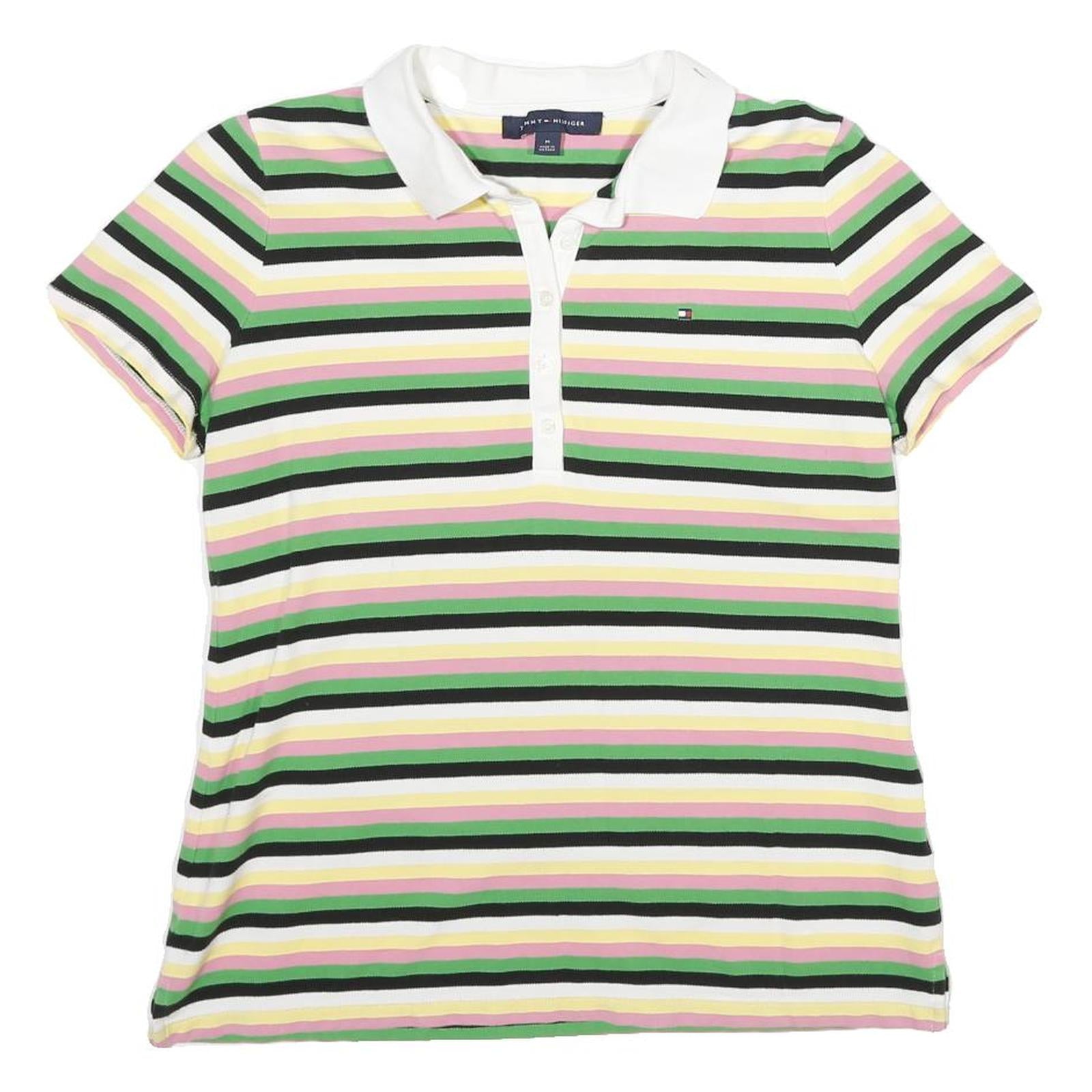 TOMMY HILFIGER Womens White & Green Striped Short Sleeve Polo Shirt M Cotton Refurbished - N/A refurbished available on Cerqular