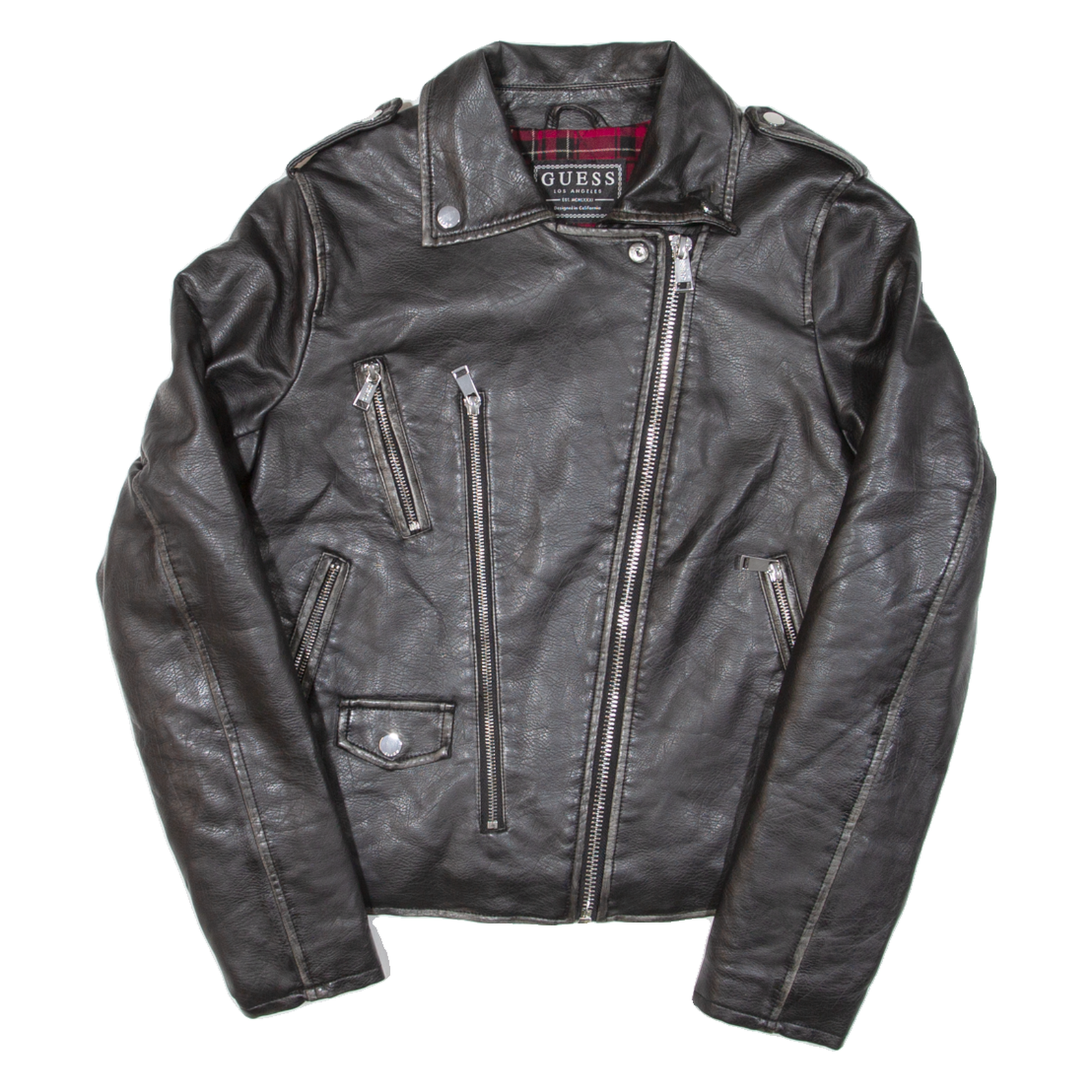 GUESS Womens Biker Jacket Black Leather S Refurbished - N/A refurbished available on Cerqular