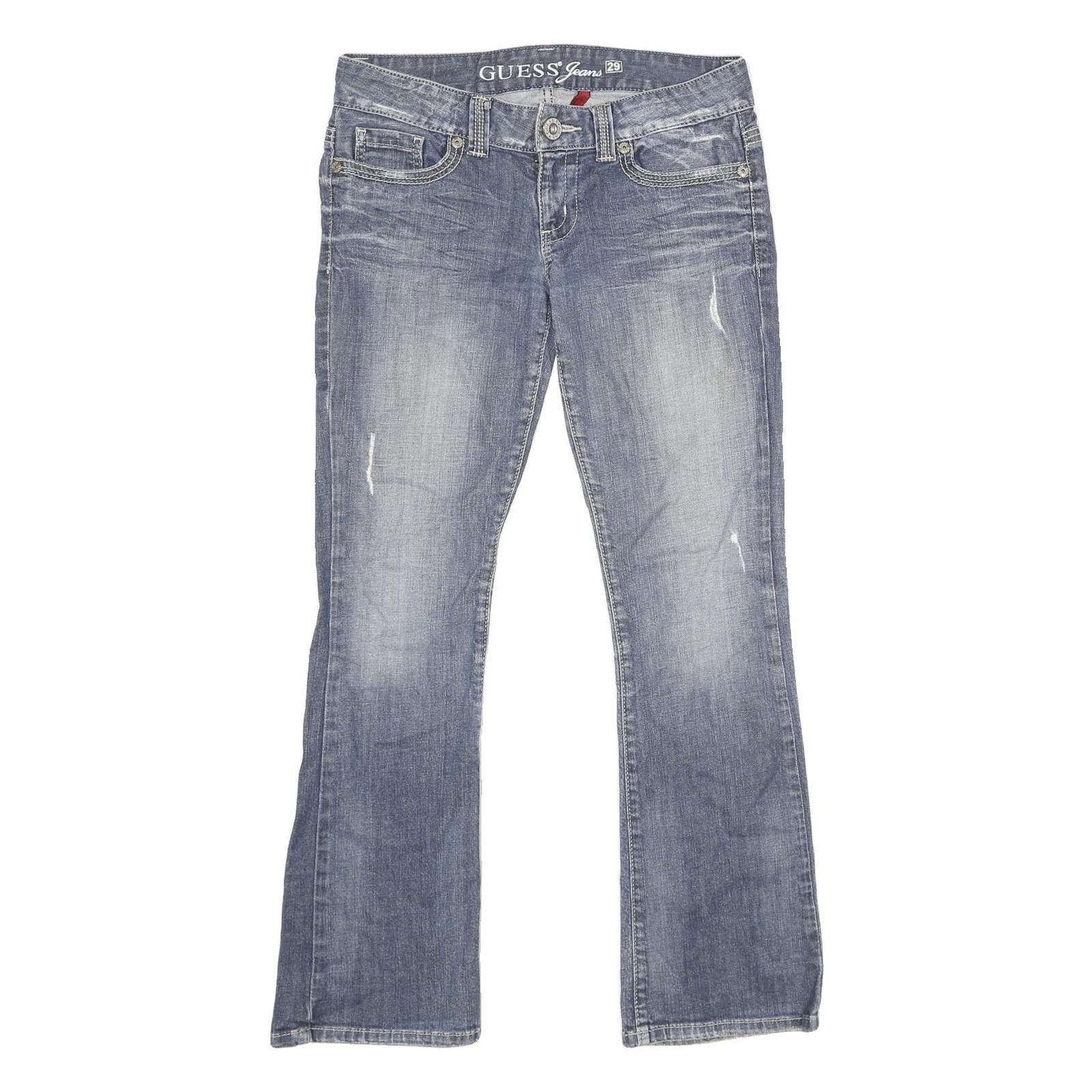 GUESS Womens Regular Blue Denim Jeans W29 L32 Embroidered Pockets Zip Closure Refurbished - N/A refurbished available on Cerqular