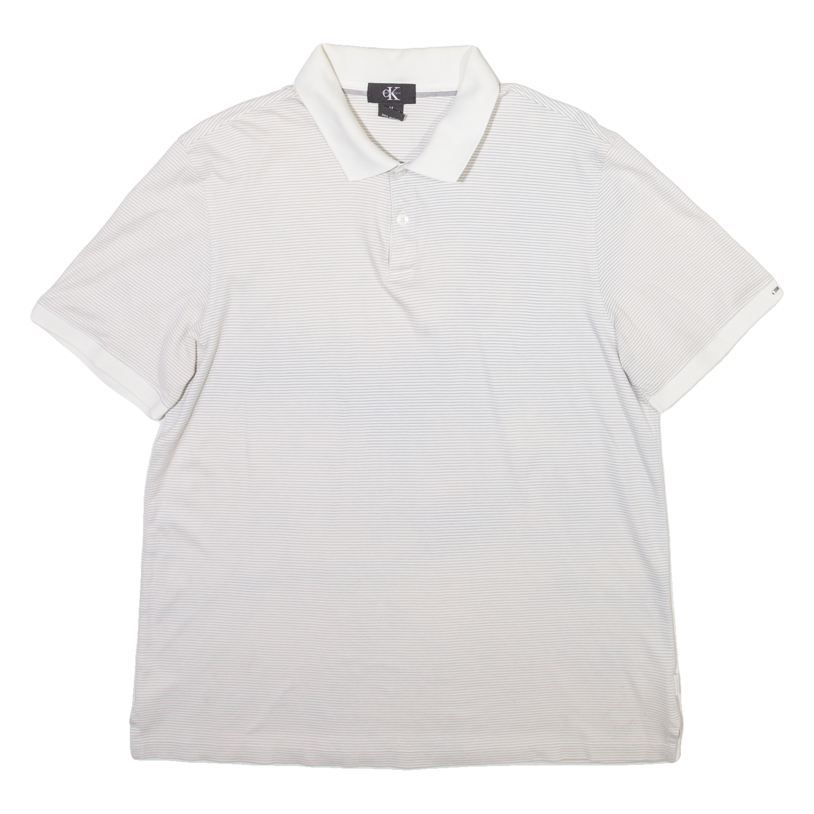 CALVIN KLEIN Mens Polo Shirt Grey Striped M Refurbished - N/A refurbished available on Cerqular
