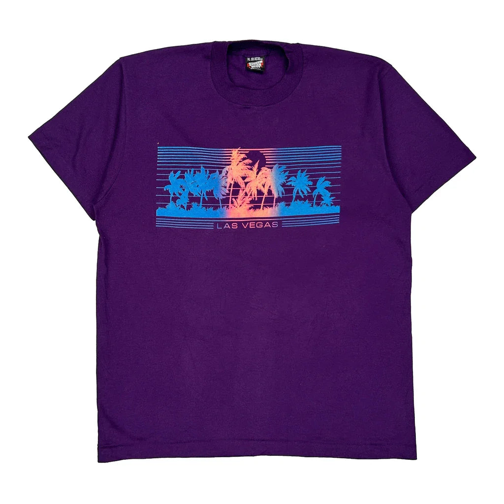 Made In USA Single Stitch Las Vegas Screen Stars T-Shirt - XL Purple Cotton Blend Refurbished - Thrifted (note: this is a term often used to describe second- refurbished available on Cerqular