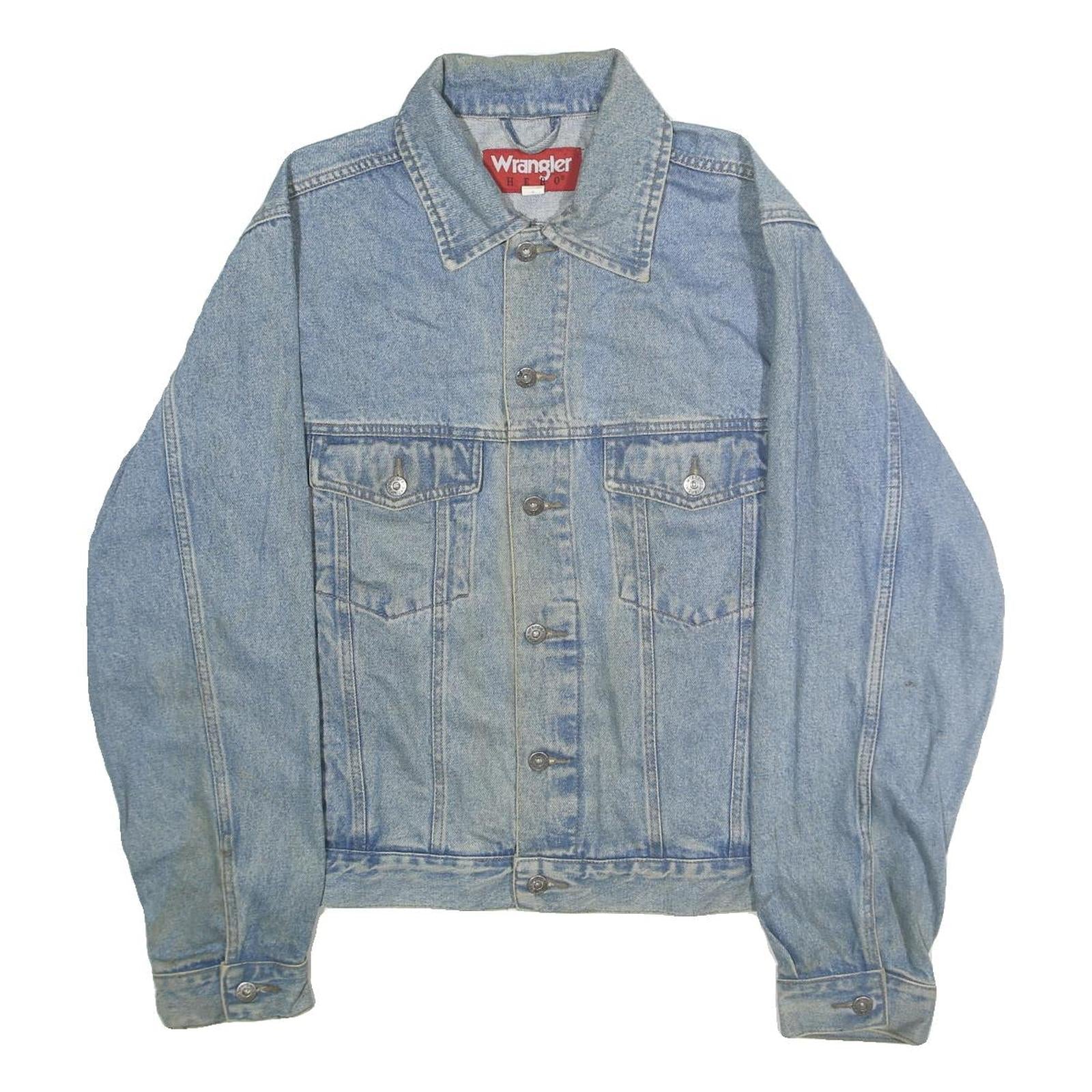 WRANGLER Mens Blue Denim Jacket M Cotton Classic Button Closure Casual Retro Refurbished - N/A refurbished available on Cerqular