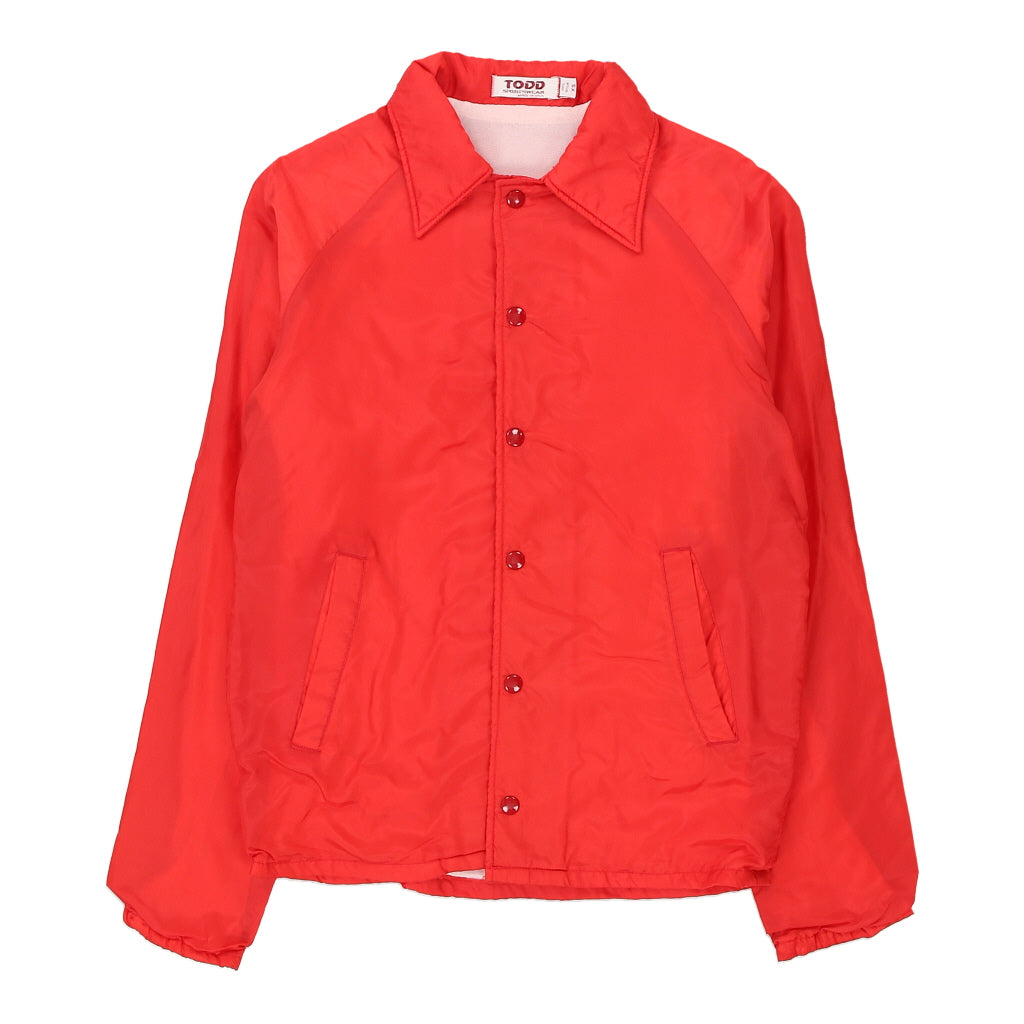 1970's Putnam County Todd Graphic Jacket - XS Red Polyester Blend Refurbished - Thrifted (note: this is a term often used to describe second- refurbished available on Cerqular