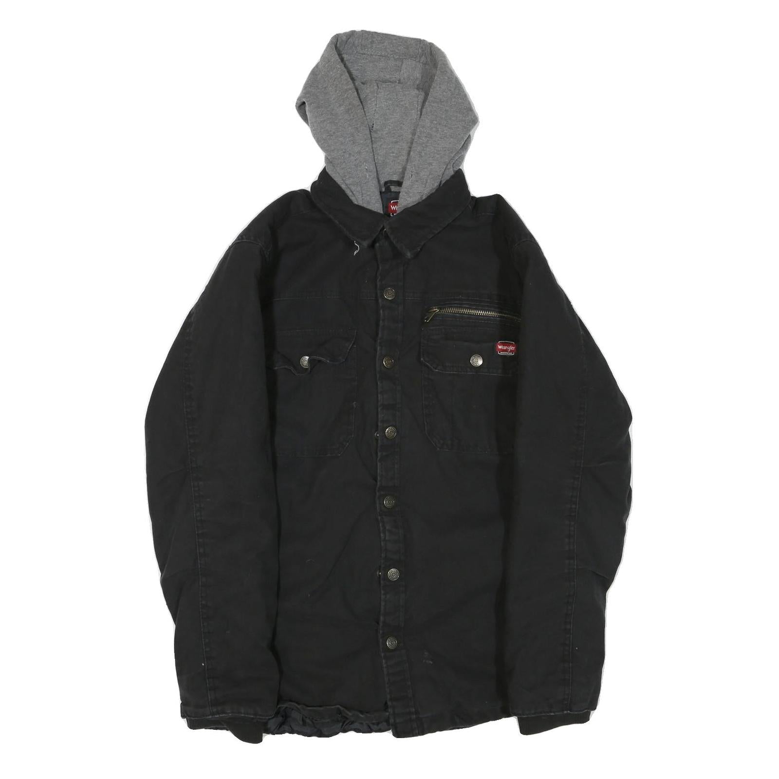 WRANGLER Mens Black & Grey Hooded Cotton Blend Jacket S Button Closure Casual Refurbished - N/A refurbished available on Cerqular