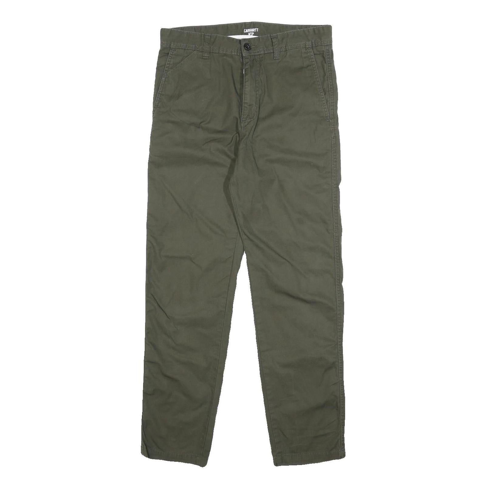 CARHARTT WIP Mens Cotton Slim Tapered Trousers Olive Green W31 L29 Casual Refurbished - N/A refurbished available on Cerqular