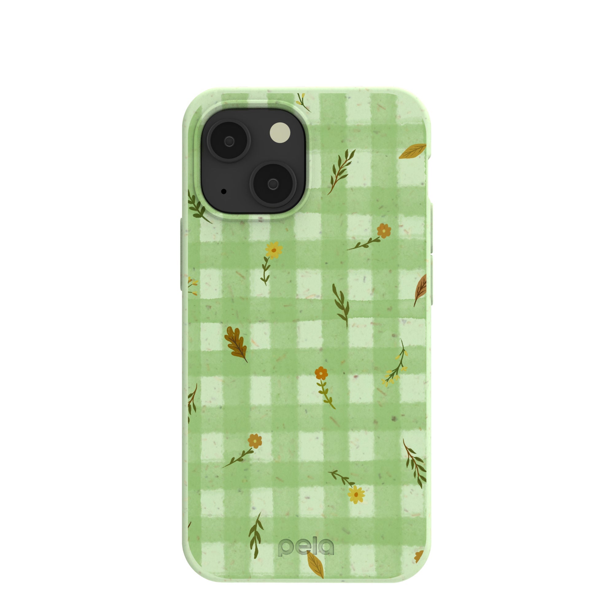 Sage Green Fall Gingham iPhone 13 Mini Case Refurbished - Pela Case refurbished available on Cerqular