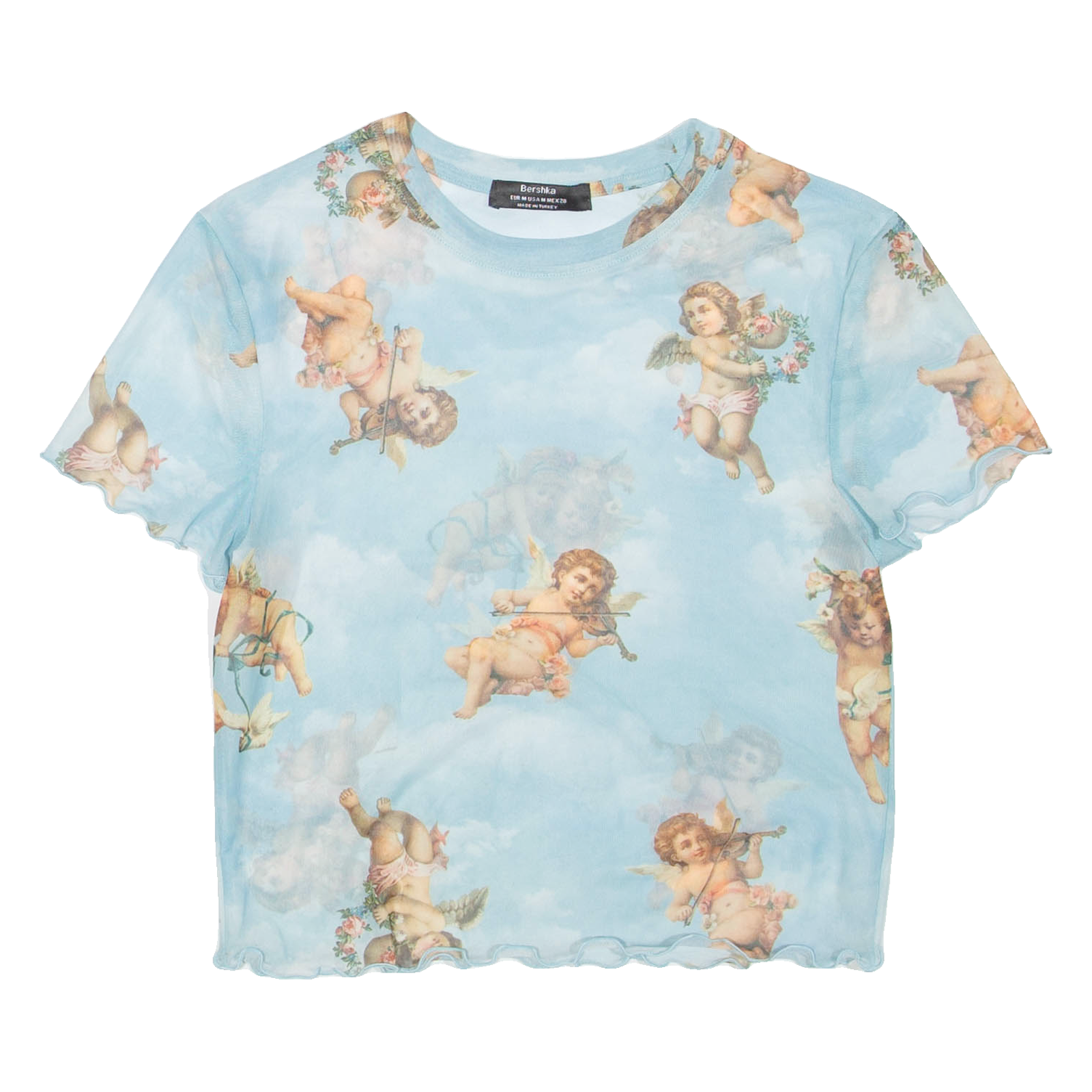 BERSHKA Sheer Womens Printed Top Blue M Refurbished - N/A refurbished available on Cerqular