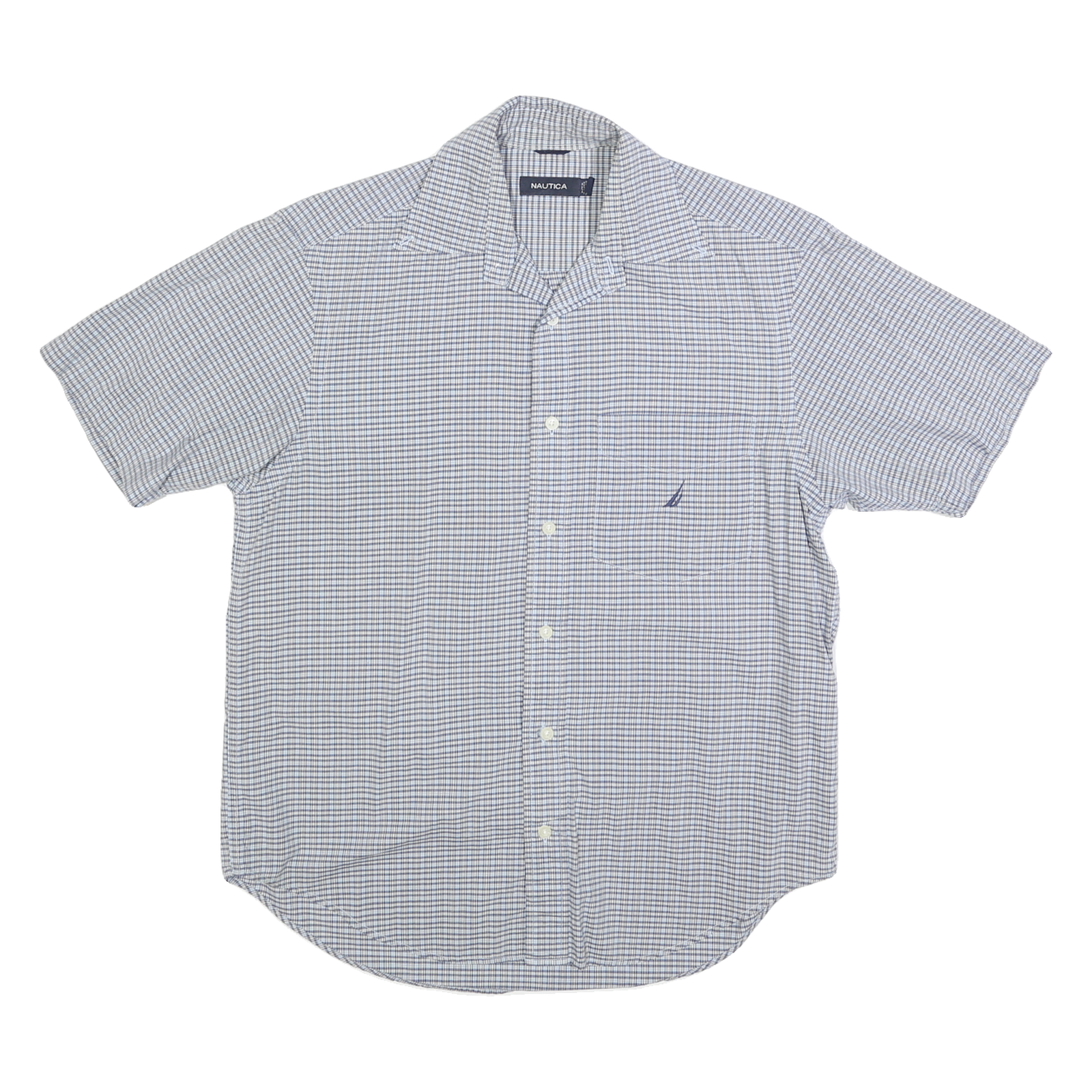 NAUTICA Mens Blue & White Check Shirt S Cotton Blend Casual Summer Button Refurbished - N/A refurbished available on Cerqular