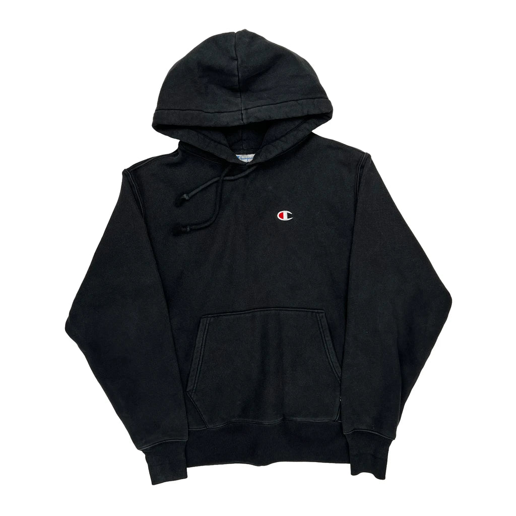 Reverse Weave Champion Hoodie - Medium Black Cotton Refurbished - Thrifted (note: this is a term often used to describe second- refurbished available on Cerqular