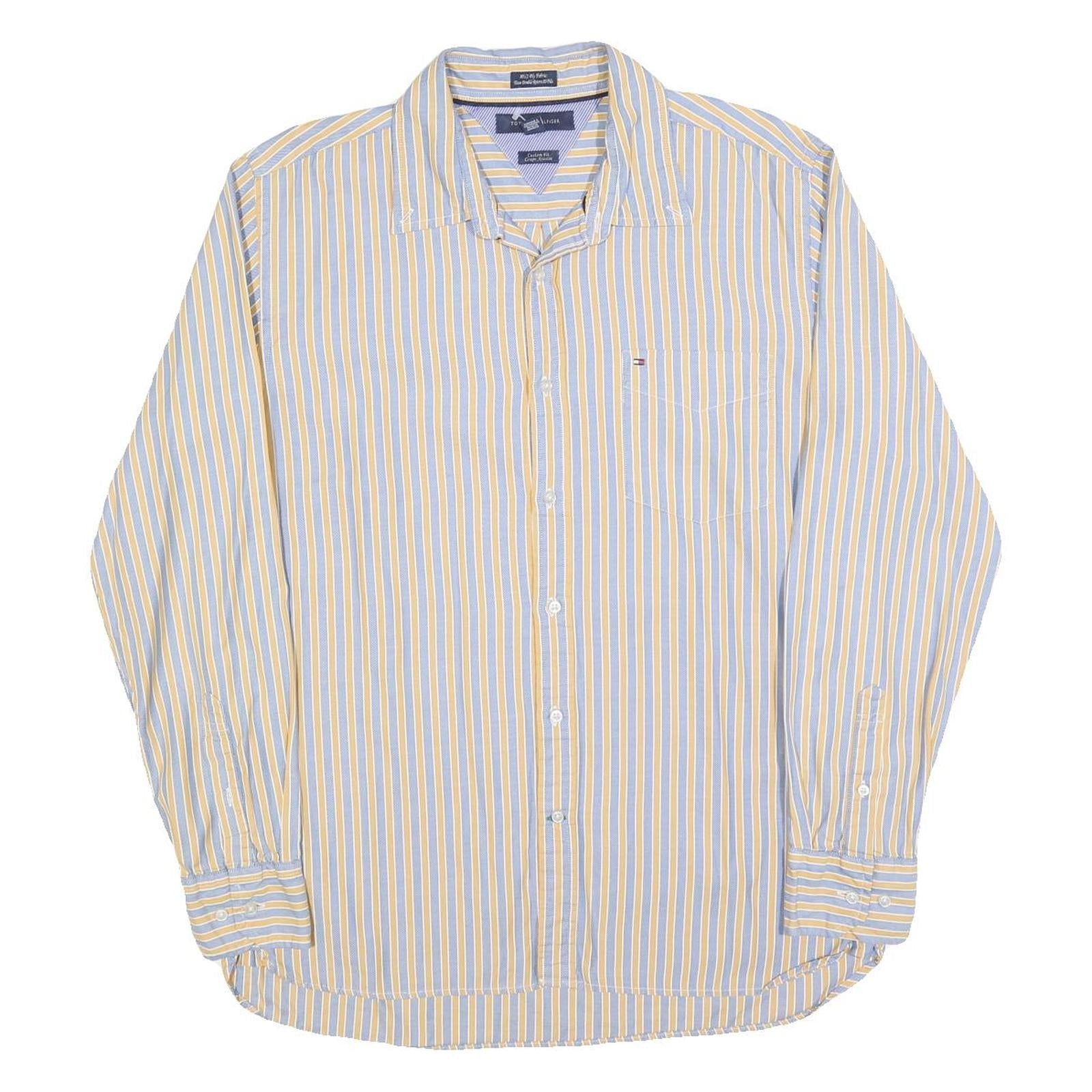 TOMMY HILFIGER Mens Blue & Yellow Stripe Shirt L Classic Fit Button Up Refurbished - N/A refurbished available on Cerqular
