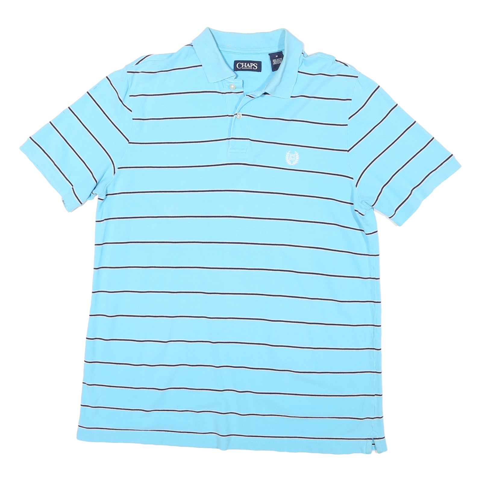 CHAPS Mens Blue & White Striped Short Sleeve Polo Shirt M Cotton Casual Refurbished - N/A refurbished available on Cerqular