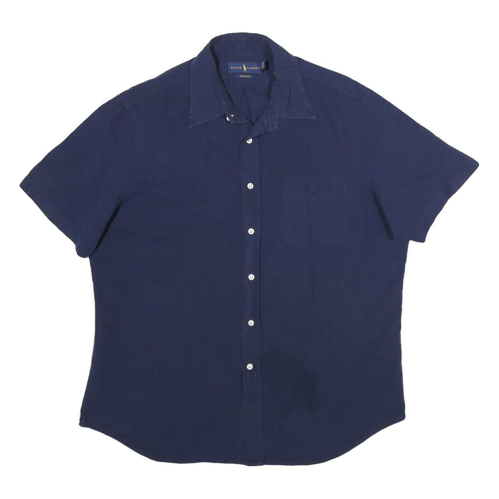 RALPH LAUREN Mens Navy Blue Shirt L Classic Cotton Button Short Sleeve Refurbished - N/A refurbished available on Cerqular