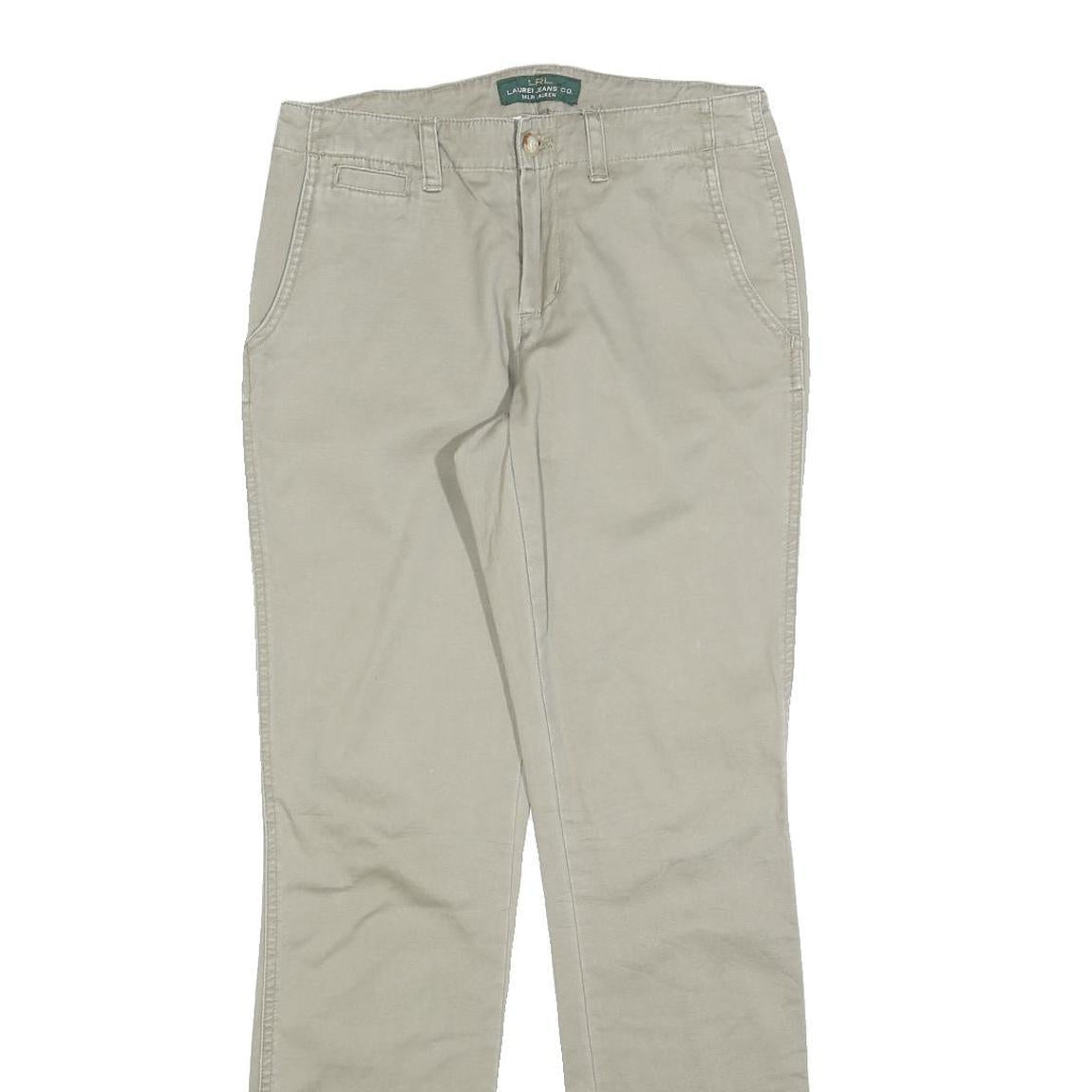 LAUREN RALPH LAUREN Womens Beige Slim Straight Trousers W30 L32 Cotton Blend Zip Refurbished - N/A refurbished available on Cerqular