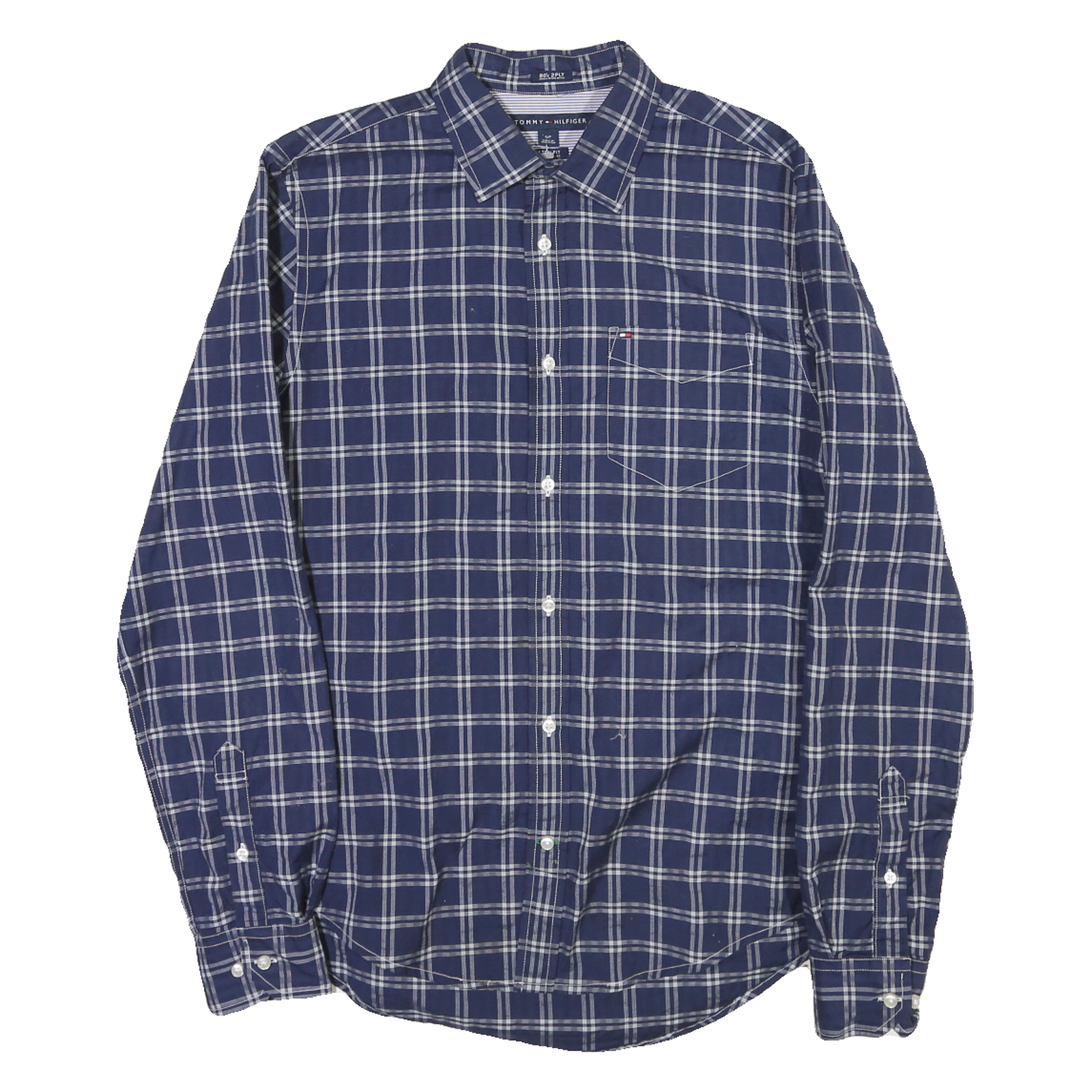 TOMMY HILFIGER Mens Blue Check Shirt S Long Sleeve Cotton Blend Classic Fit Refurbished - N/A refurbished available on Cerqular