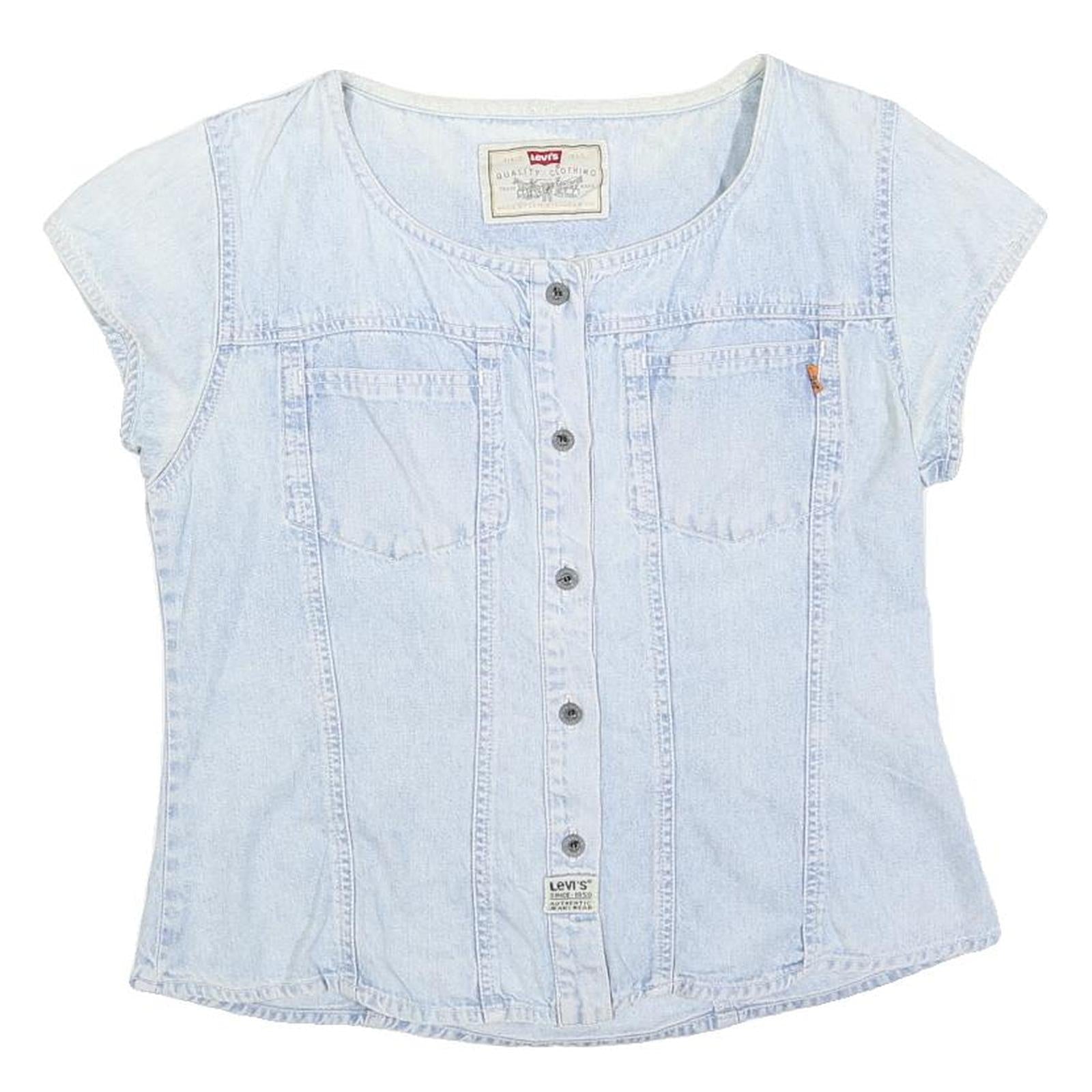 LEVI'S Womens Blue Denim Button Top Short Sleeve Round Neck S Casual Summer Refurbished - N/A refurbished available on Cerqular