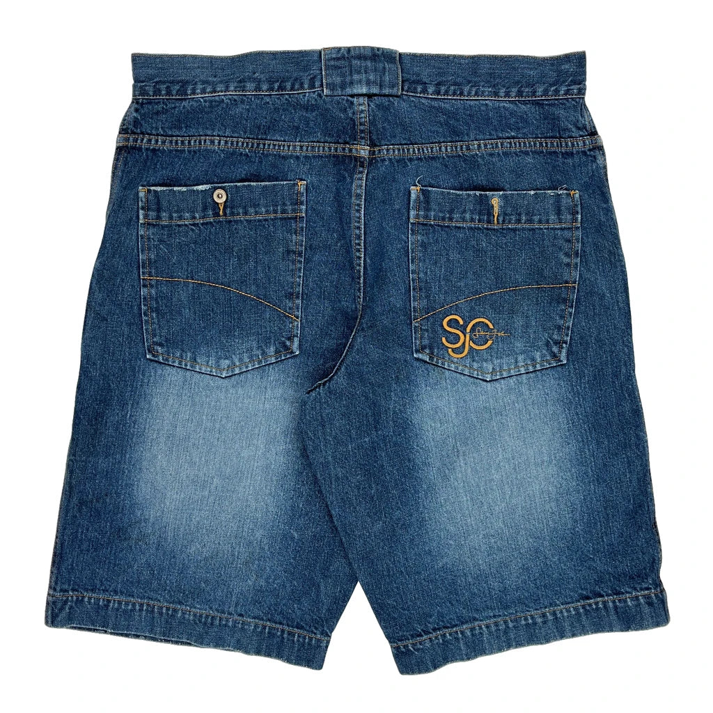 Sean John Double Knee Denim Shorts - 39″ Waist Blue Cotton Refurbished - Thrifted (note: this is a term often used to describe second- refurbished available on Cerqular
