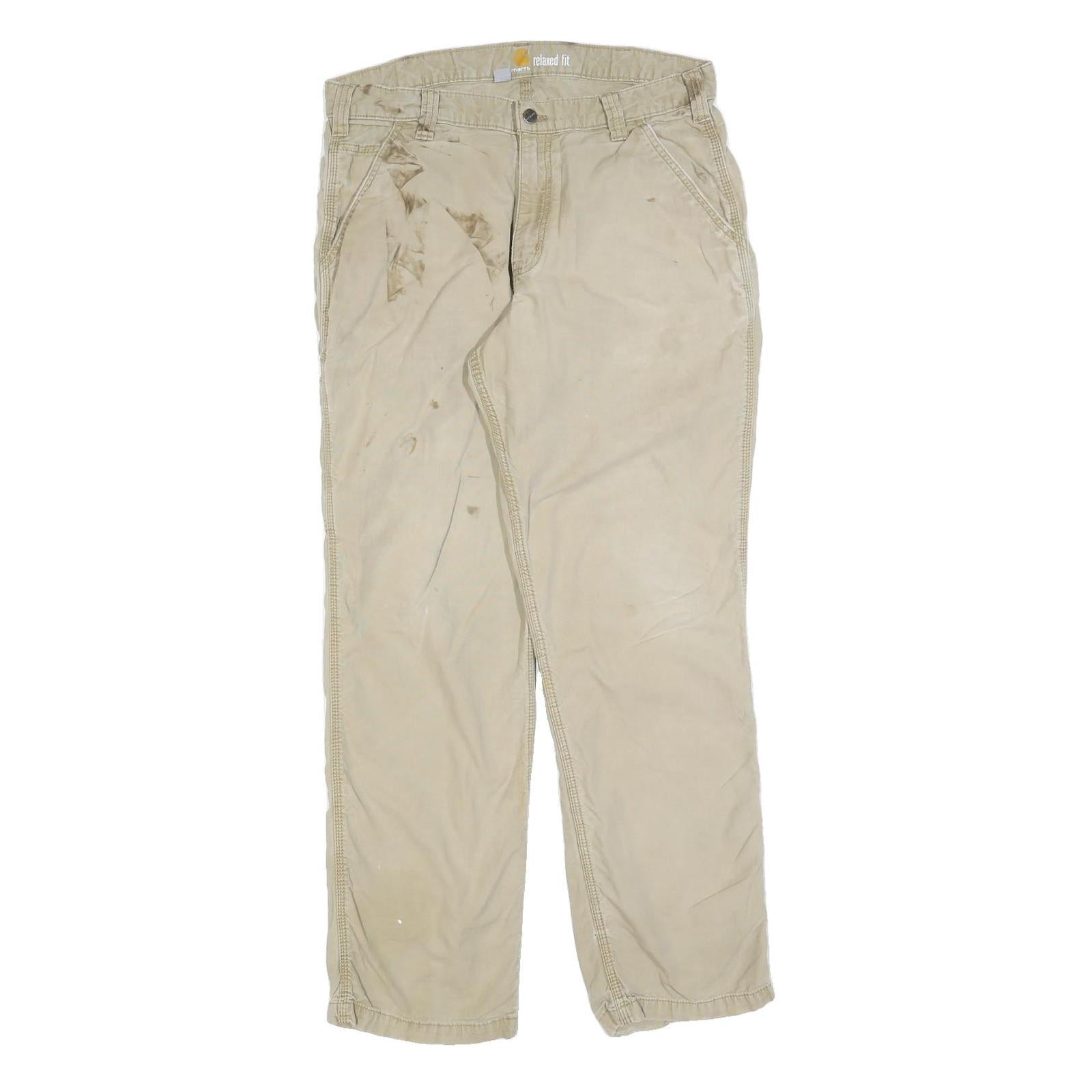 CARHARTT Mens Cotton Blend Beige Relaxed Fit Straight Trousers W34 L32 Casual Refurbished - N/A refurbished available on Cerqular