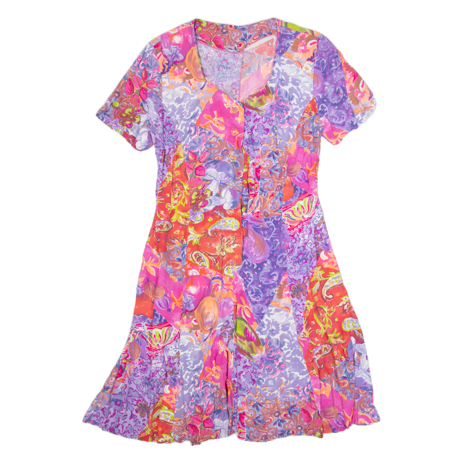 Womens Tea Dress Pink 90s Crazy Pattern Short Sleeve Knee Length M Refurbished - N/A refurbished available on Cerqular