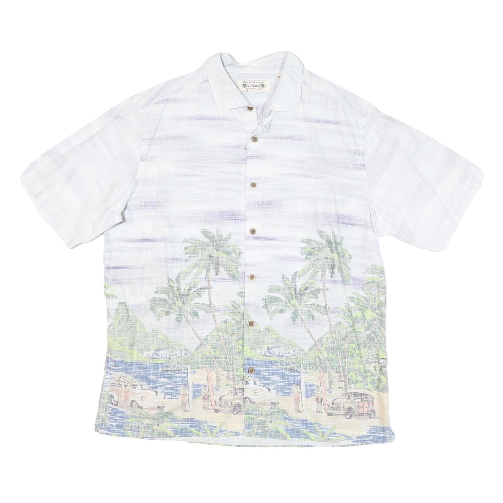 ISLAND REPUBLIC Mens White Tropical Print Cotton Blend Shirt L Beach Summer Refurbished - N/A refurbished available on Cerqular