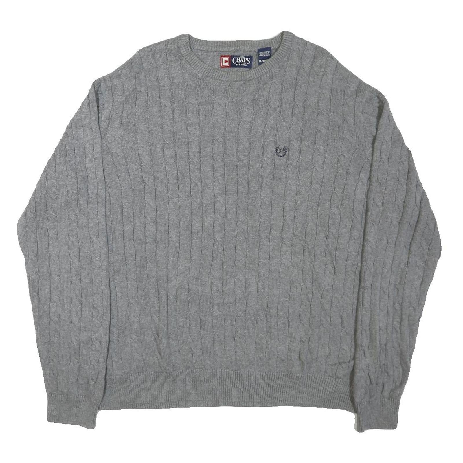 CHAPS Mens Grey Cable Knit Cotton Blend Jumper Crew Neck XL Classic Style Refurbished - N/A refurbished available on Cerqular