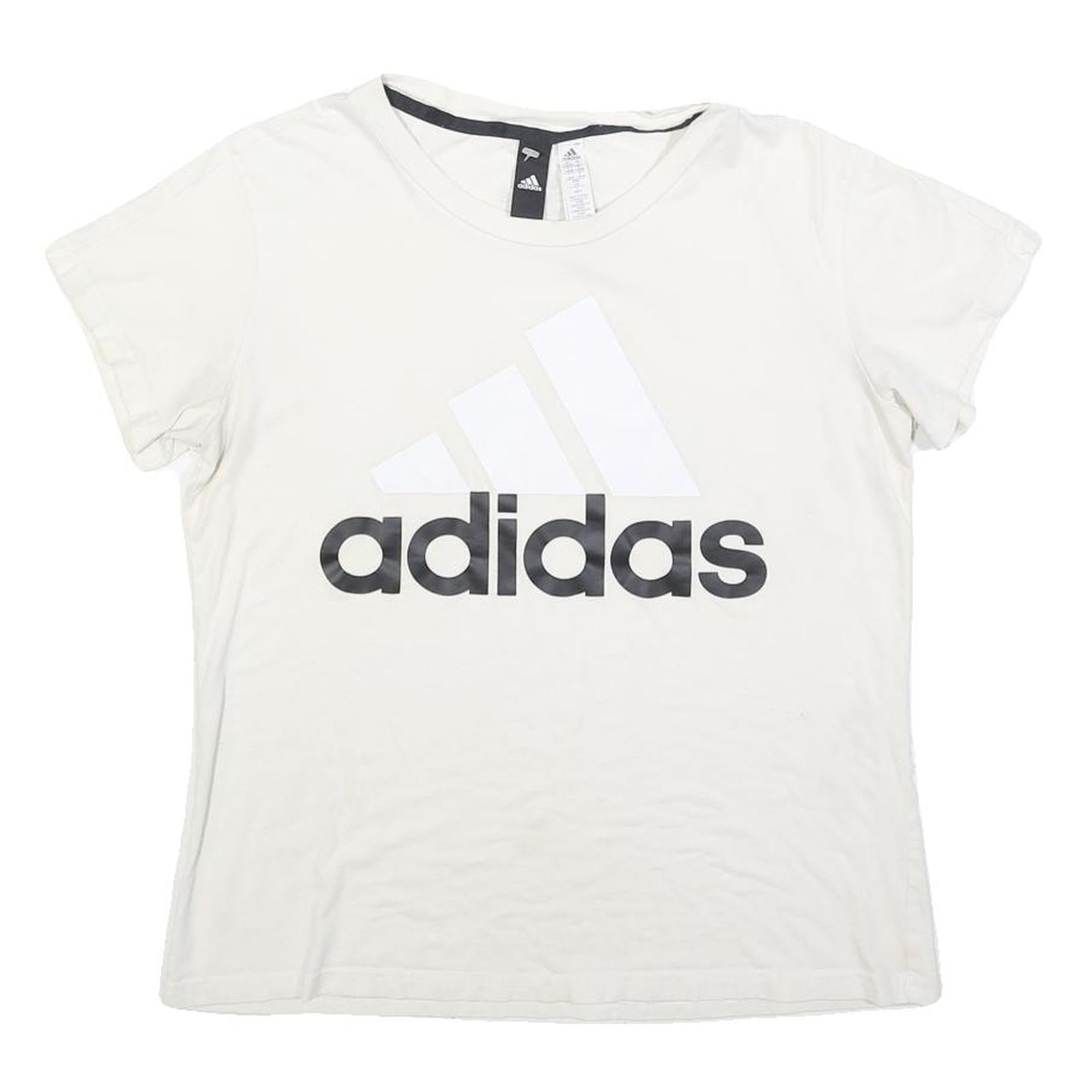 ADIDAS Womens White Cotton Blend Graphic T-Shirt L Short Sleeve Crew Neck Logo Refurbished - N/A refurbished available on Cerqular