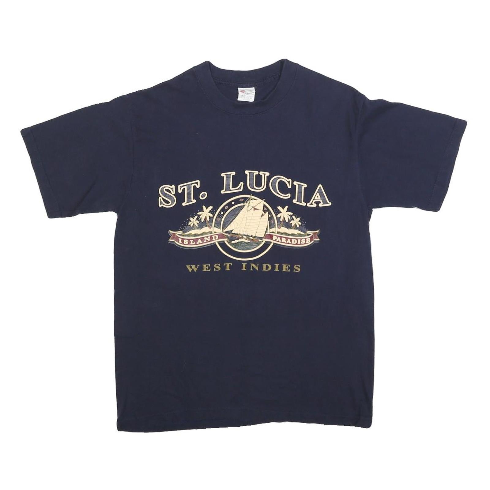 SHAM'S Womens Navy Blue St Lucia Island Paradise Graphic T-Shirt M Short Sleeve Refurbished - N/A refurbished available on Cerqular