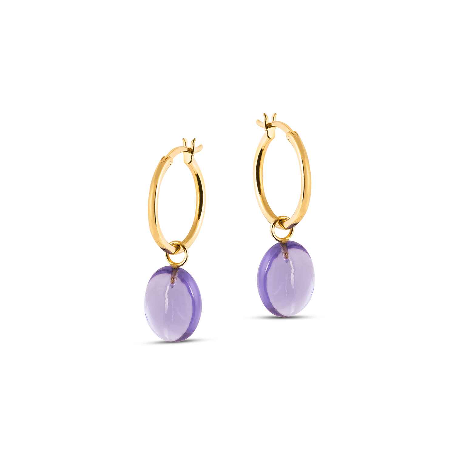 Eden Gold Hoop Earrings with Amethyst Charm | Size: Small Refurbished - Amadeus (This could refer to multiple things, such as the 1 refurbished available on Cerqular