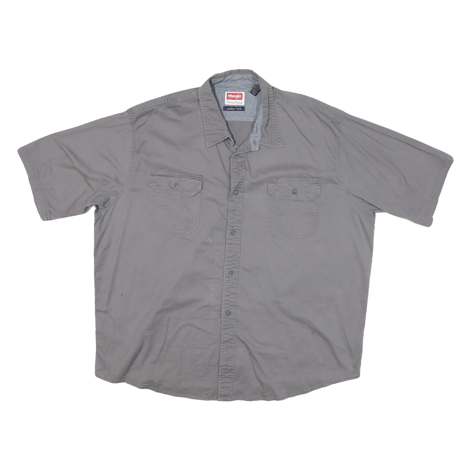 WRANGLER Mens Grey Cotton Blend Short Sleeve Shirt 2XL Casual Button Front Refurbished - N/A refurbished available on Cerqular