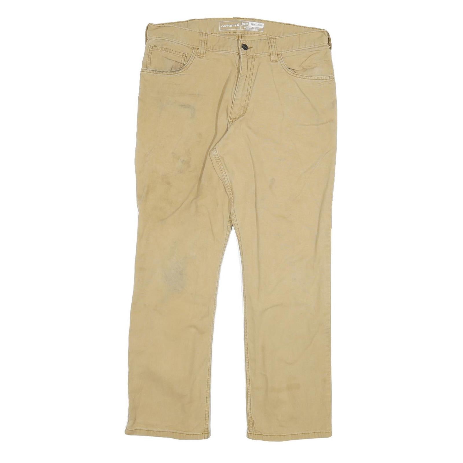 CARHARTT Mens Relaxed Trousers Beige W34 L30 Cotton Blend Zip Pockets Workwear Refurbished - N/A refurbished available on Cerqular