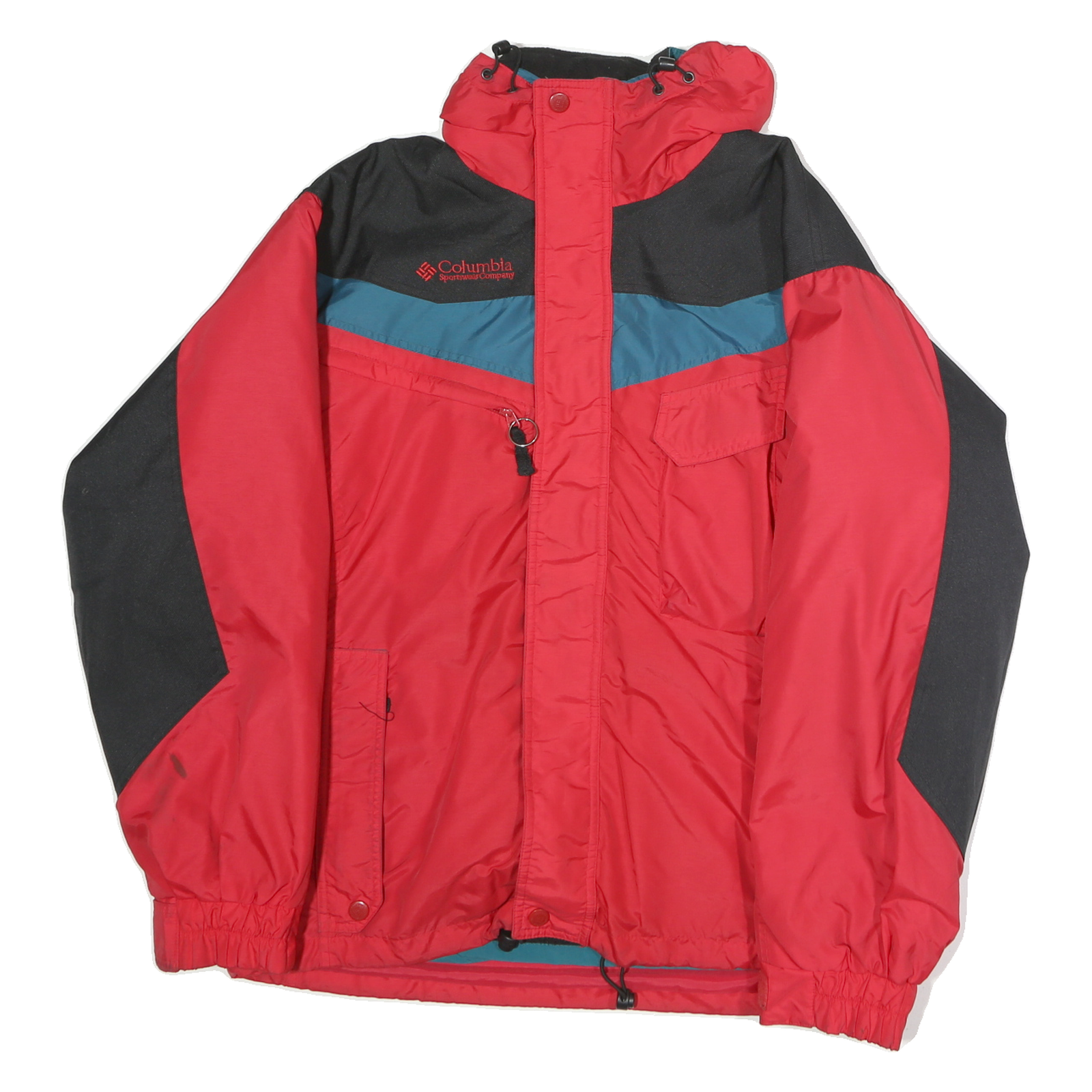 COLUMBIA Mens Red & Black Outdoor Jacket L Polyester Plain Zip Hooded Refurbished - N/A refurbished available on Cerqular