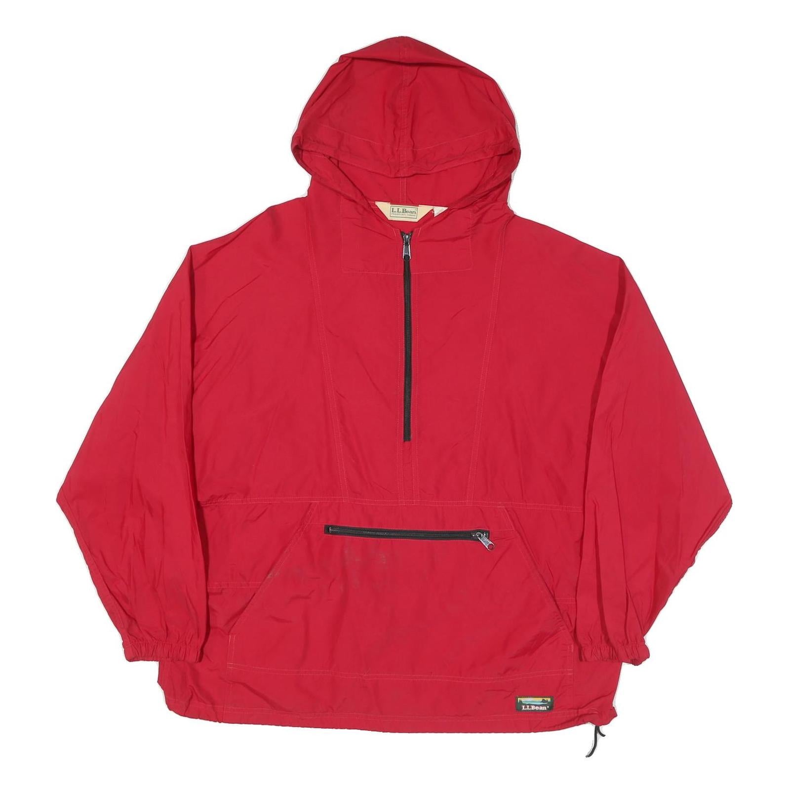 LL BEAN Mens Red Nylon Pullover Jacket XL Lightweight Hooded Outdoor Zip Refurbished - N/A refurbished available on Cerqular