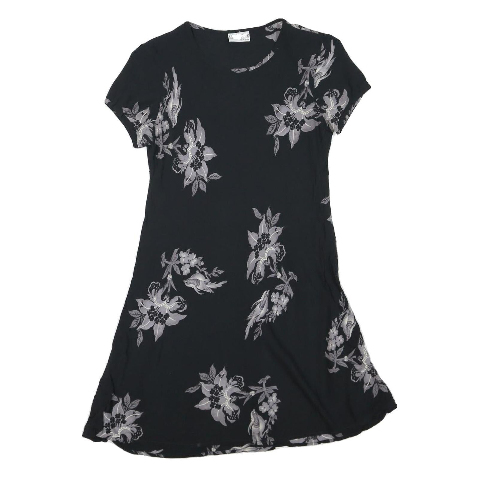 K.C. SPENCER Womens Black & Grey Floral Day Dress Cotton Blend Short Sleeve S Refurbished - N/A refurbished available on Cerqular