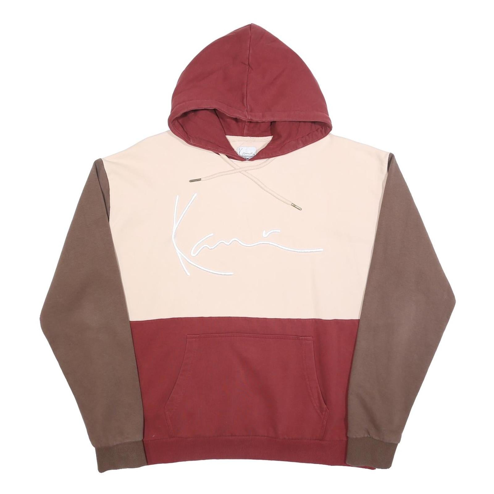 KARL KANI Mens Beige & Brown & Red Colourblock Hoodie L Cotton Blend Pullover Refurbished - N/A refurbished available on Cerqular
