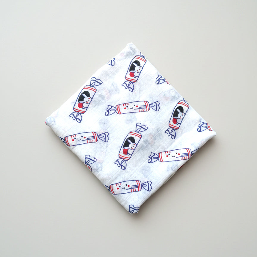 Organic Bamboo Blend Swaddle - Bunny Candy | Design: Lemon Tea + Egg Tart Refurbished - The Wee Bean refurbished available on Cerqular
