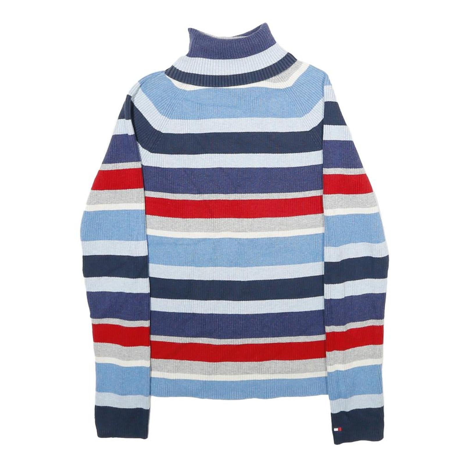 TOMMY HILFIGER Womens Blue & Red Patterned Jumper Roll Neck Rib Knit M Cotton Refurbished - N/A refurbished available on Cerqular