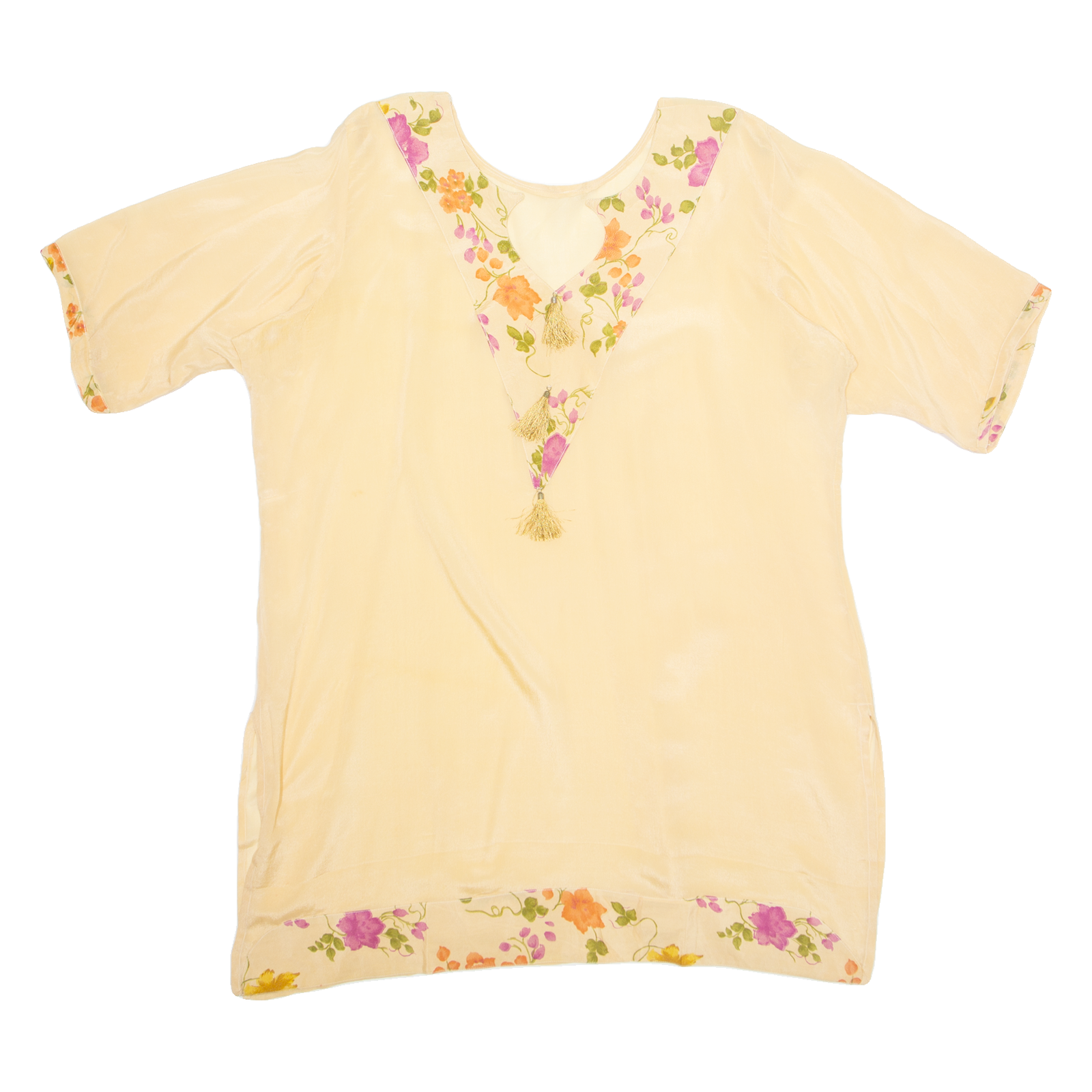 Tunic Womens Printed Blouse Beige V-Neck Floral XL Refurbished - N/A refurbished available on Cerqular