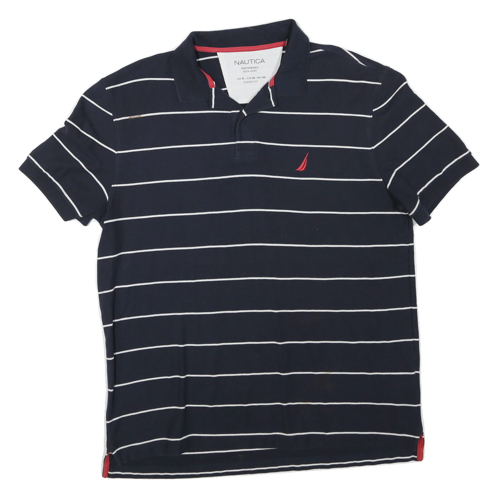 NAUTICA Mens Navy Blue & White Striped Short Sleeve Polo Shirt XL Cotton Blend Refurbished - N/A refurbished available on Cerqular