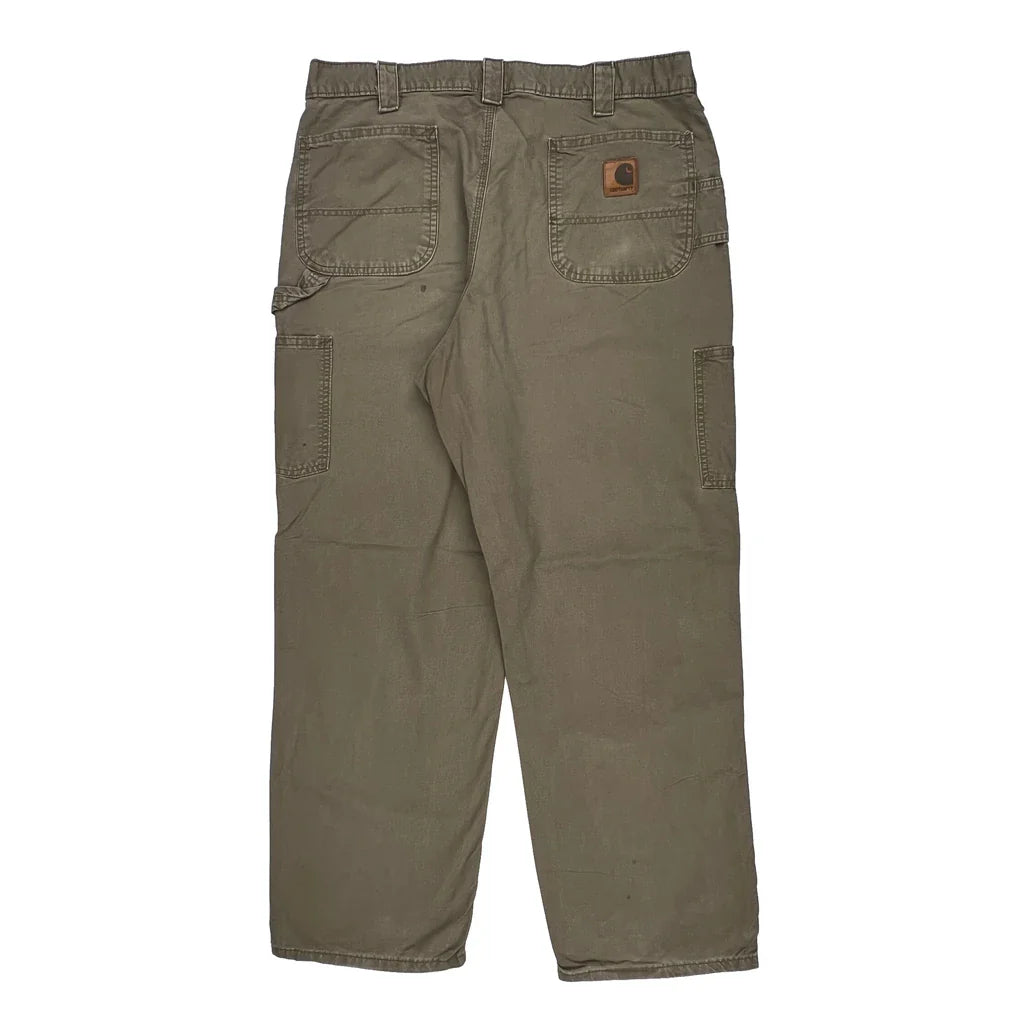 Carhartt Carpenter Trousers - 36W 30L Khaki Cotton Refurbished - Thrifted (note: this is a term often used to describe second- refurbished available on Cerqular