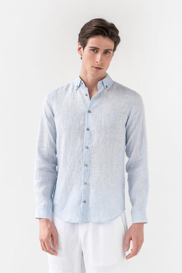 Men's linen shirt Nevada  - Pinstripe Blue | Size: S Refurbished - N/A (Note: This brand may not be well-known globally refurbished available on Cerqular
